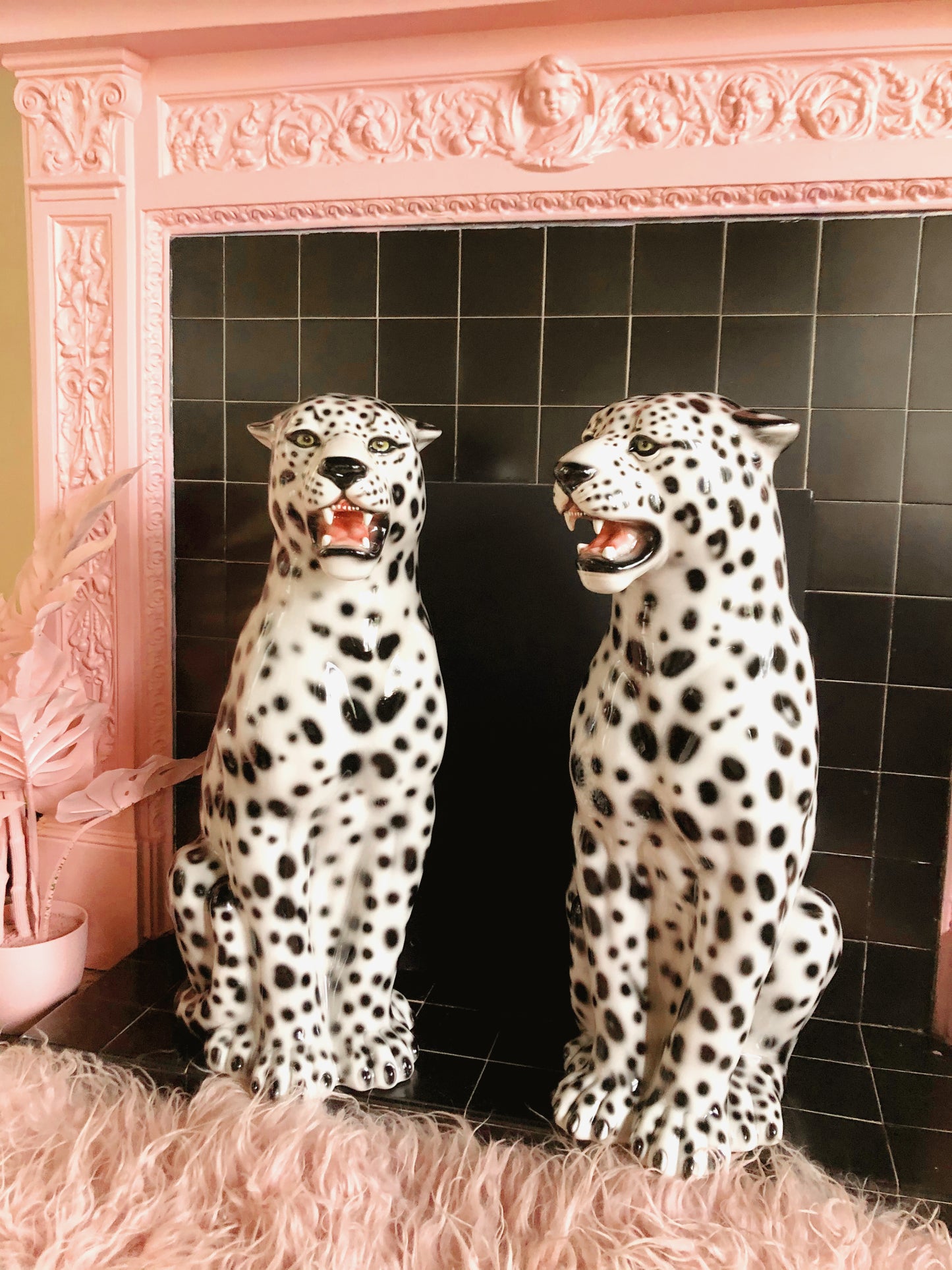 'Snowy' Large Ceramic Snow Leopard Statue Vintage