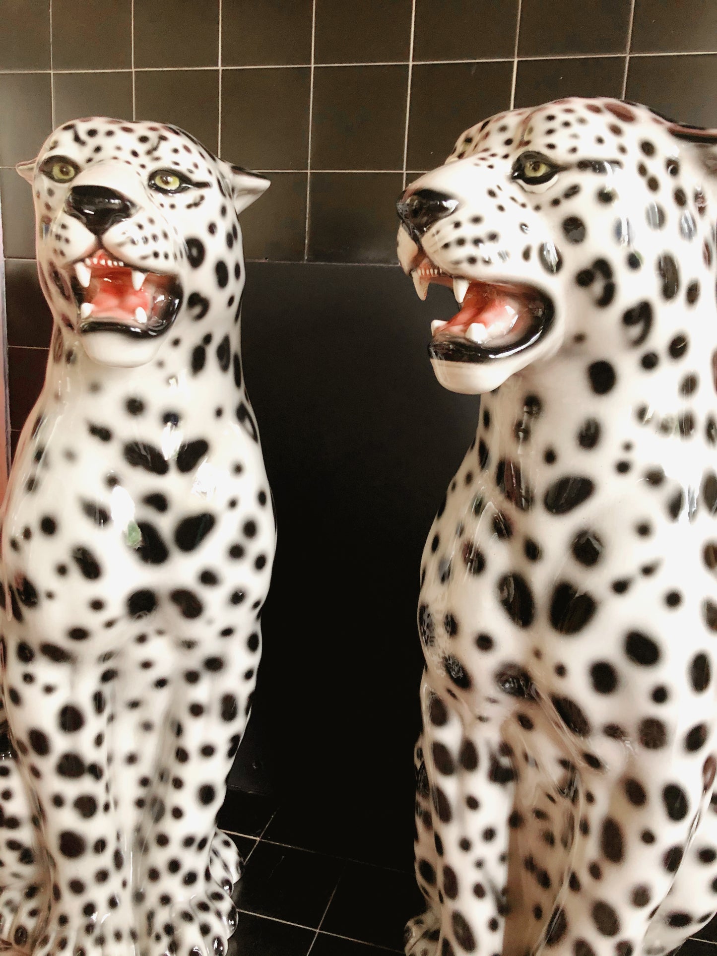 'Snowy' Large Ceramic Snow Leopard Statue Vintage