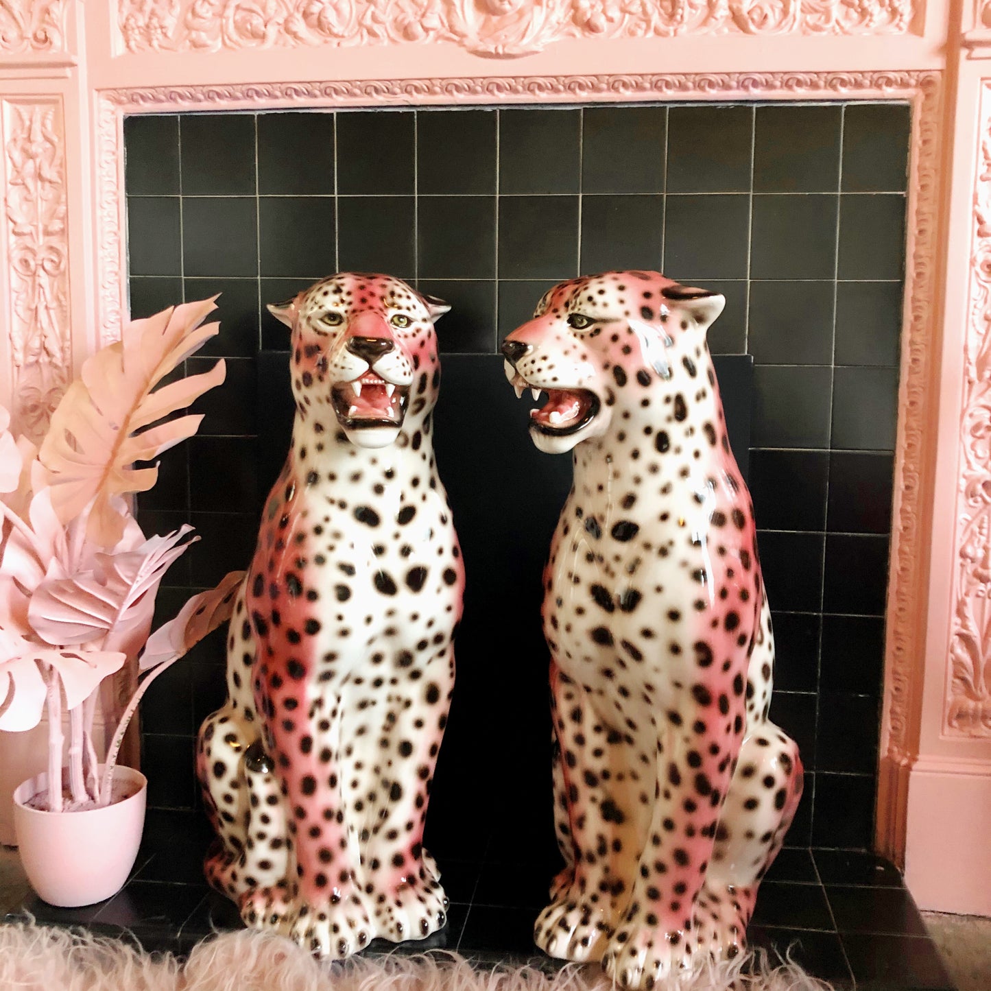 'Frenchie' PINK Large Ceramic Leopard Statue Vintage