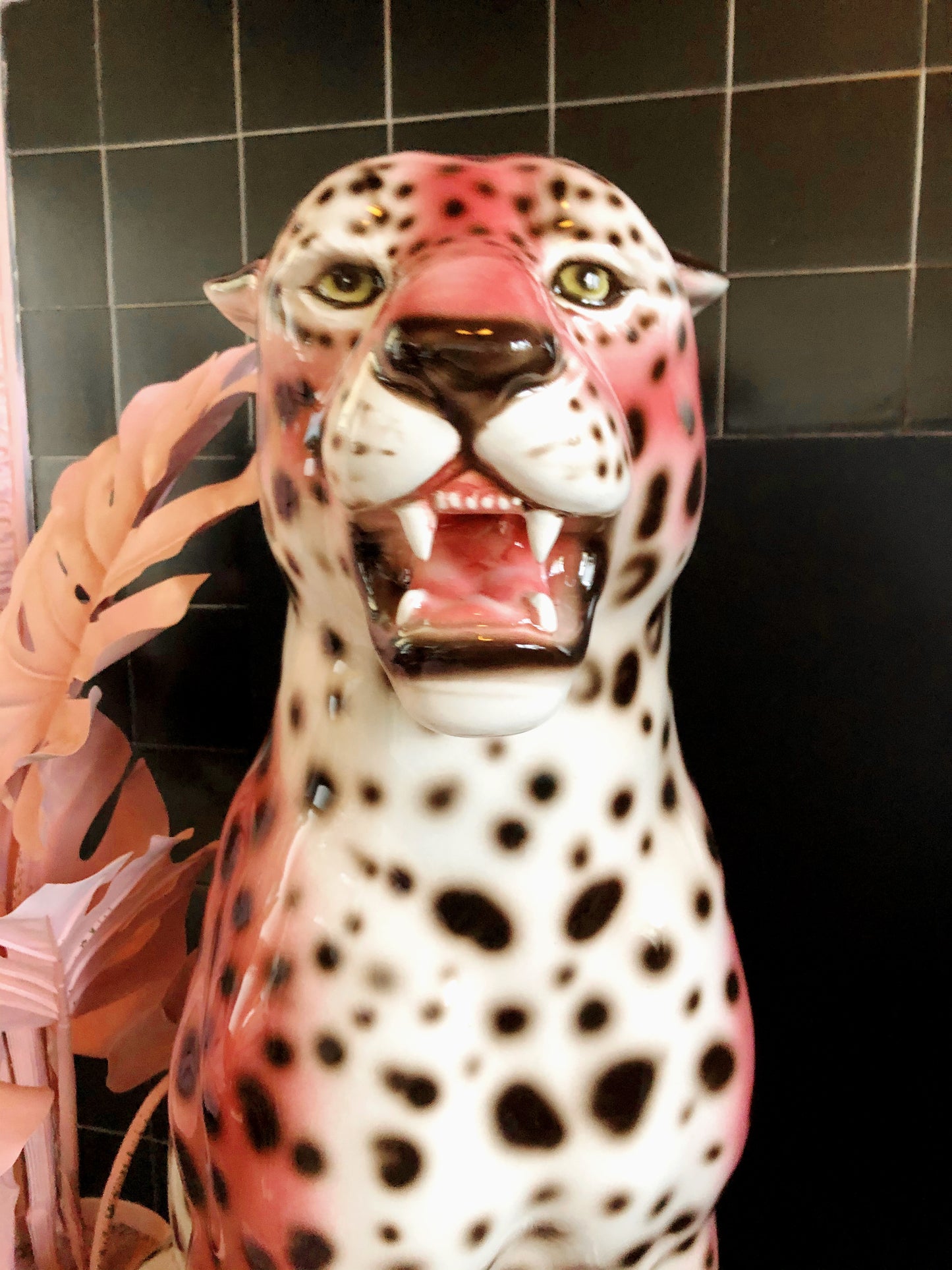 'Frenchie' PINK Large Ceramic Leopard Statue Vintage