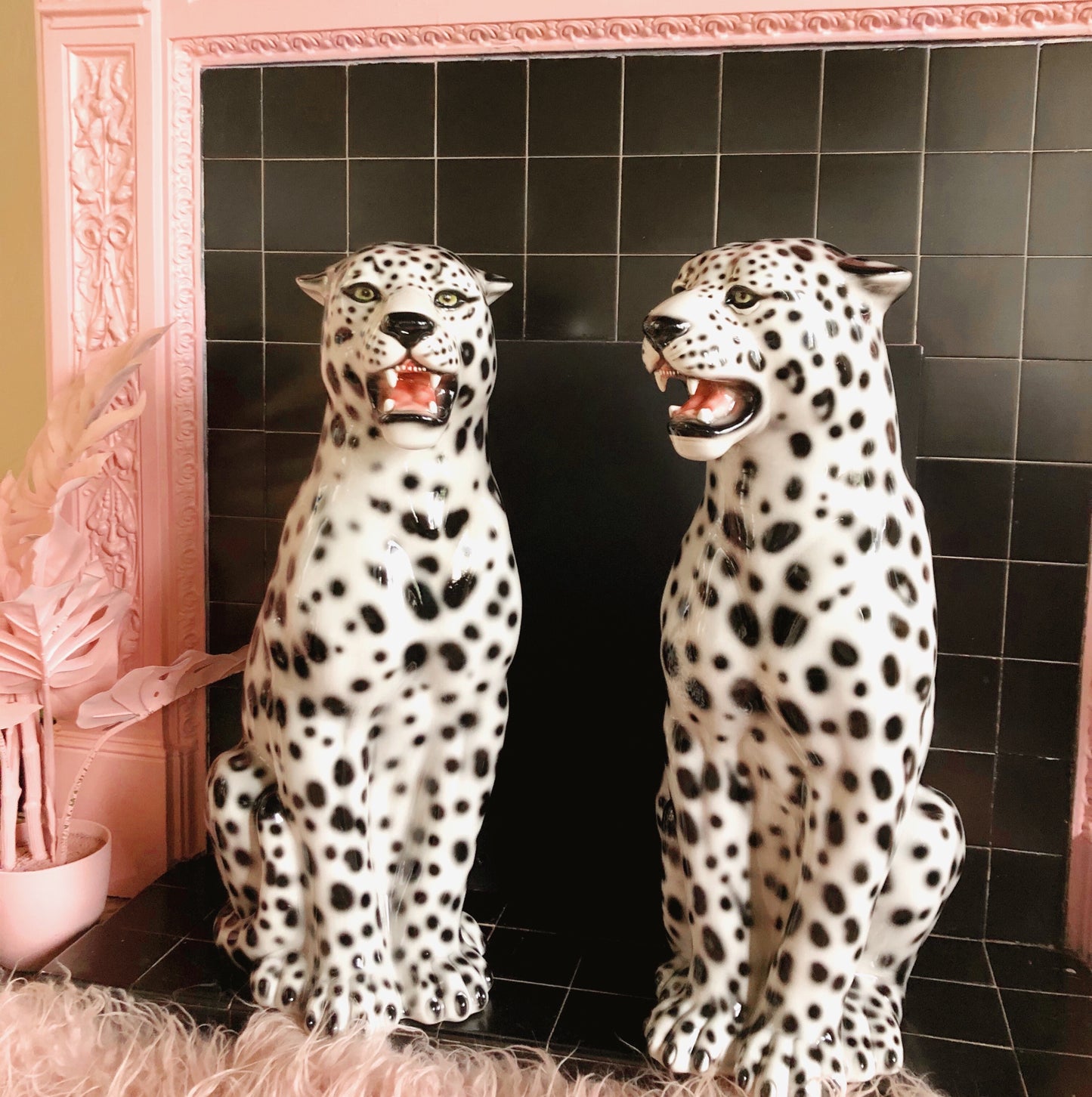 'Snowy' Large Ceramic Snow Leopard Statue Vintage