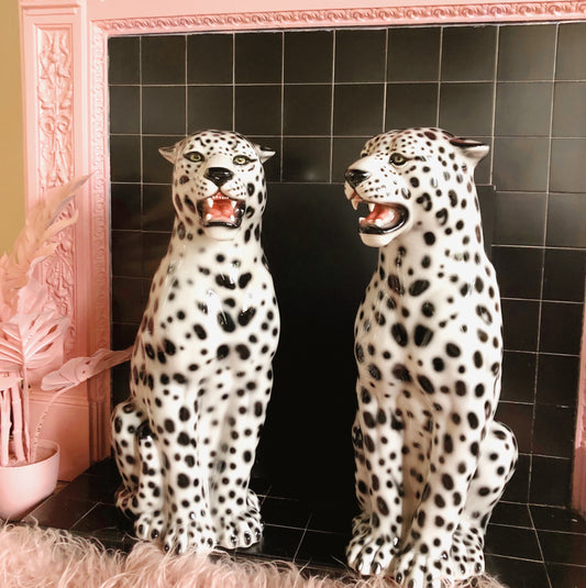'Snowy' Large Ceramic Snow Leopard Statue Vintage