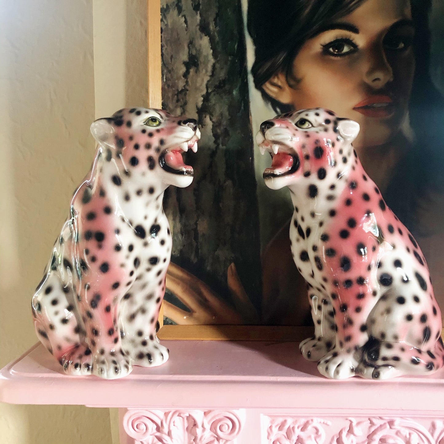 'Nina' Mini PINK Ceramic Leopard Statue Vintage