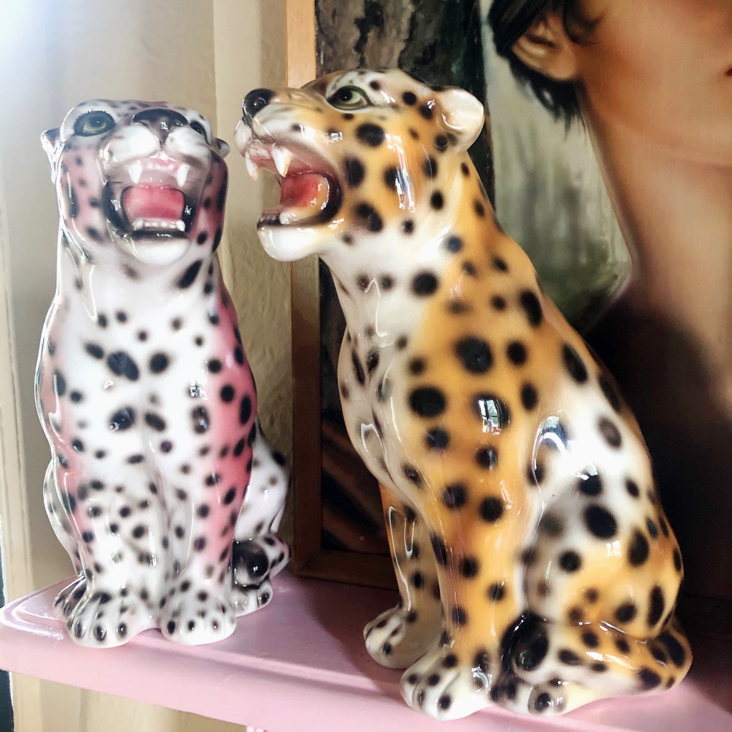 'Nina' Mini PINK Ceramic Leopard Statue Vintage