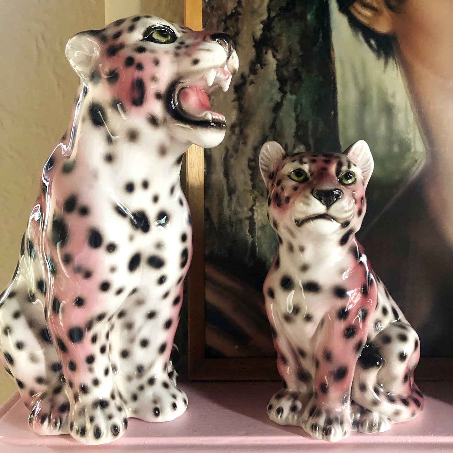 'Nina' Mini PINK Ceramic Leopard Statue Vintage