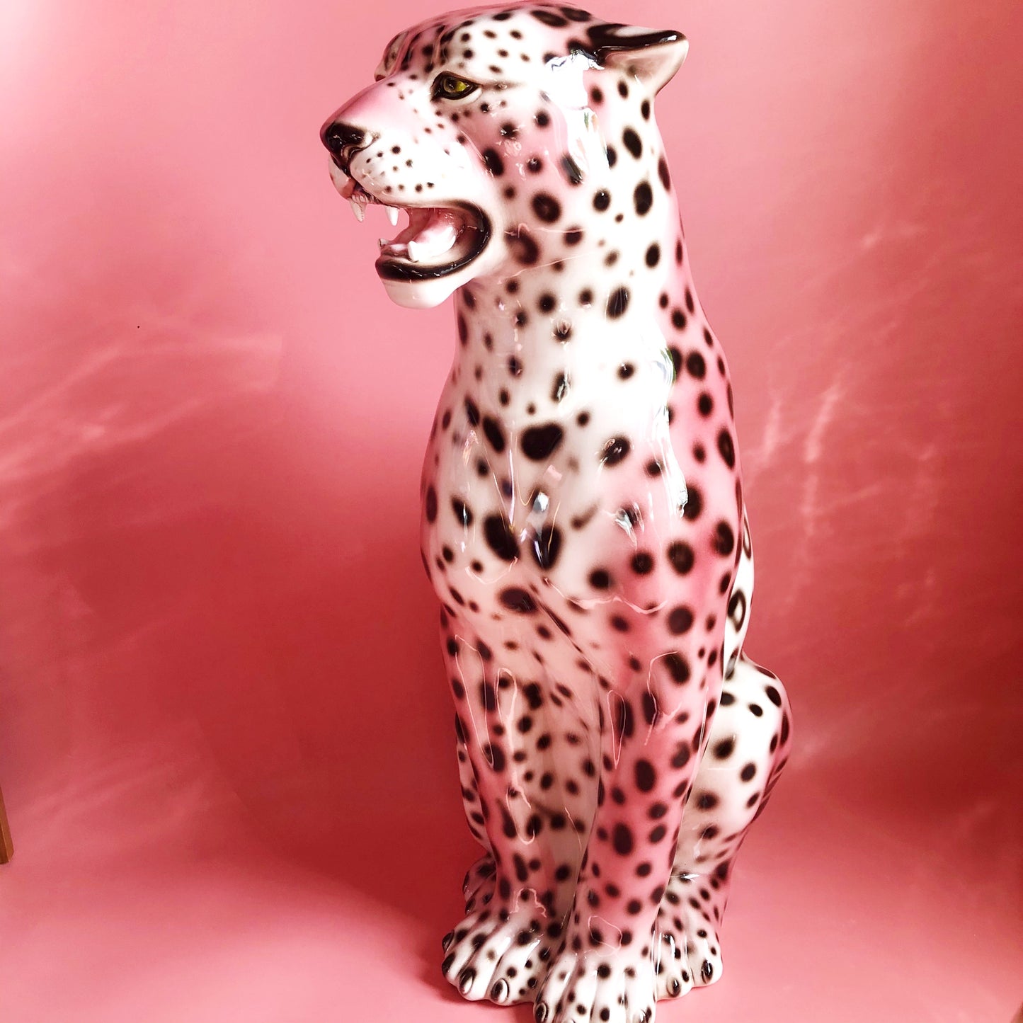 'Frenchie' PINK Large Ceramic Leopard Statue Vintage