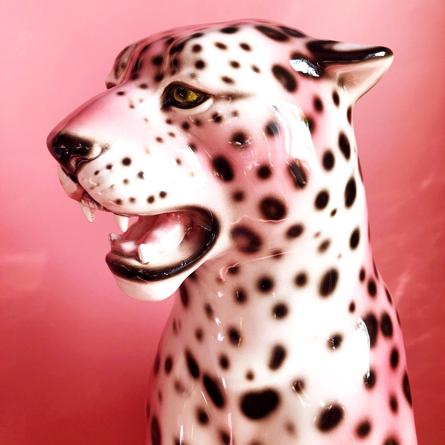 'Frenchie' PINK Large Ceramic Leopard Statue Vintage