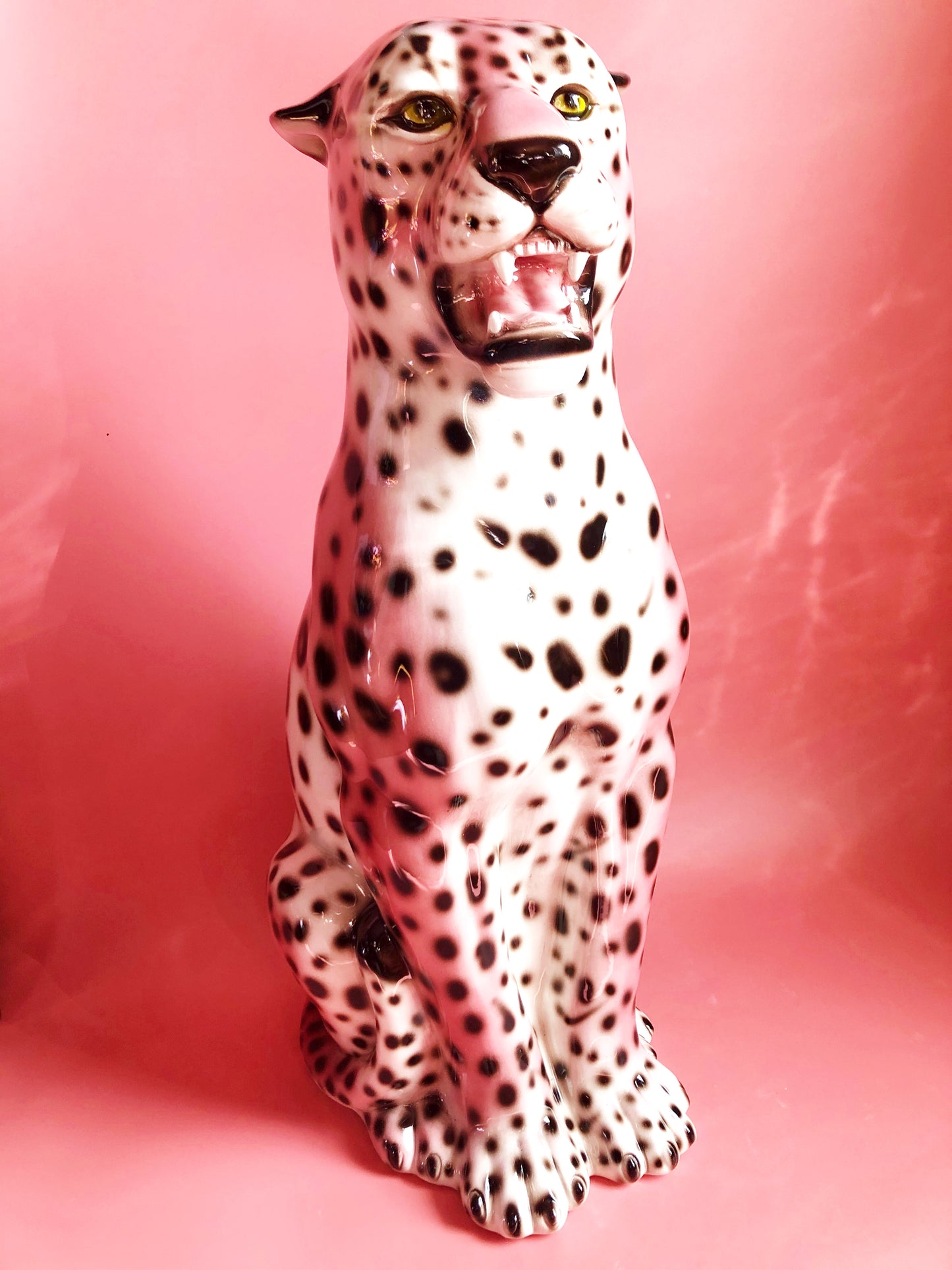 'Frenchie' PINK Large Ceramic Leopard Statue Vintage
