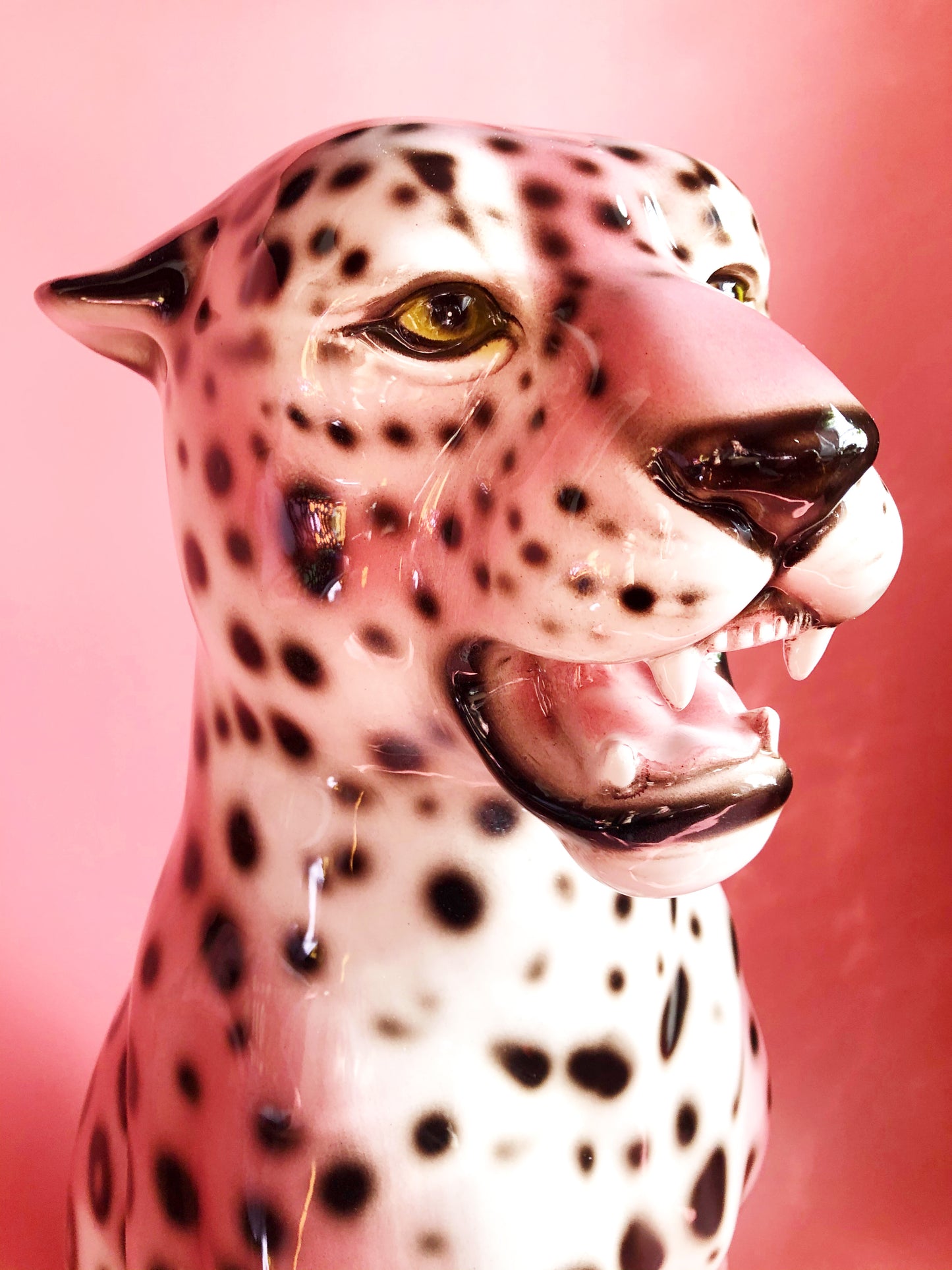 'Frenchie' PINK Large Ceramic Leopard Statue Vintage