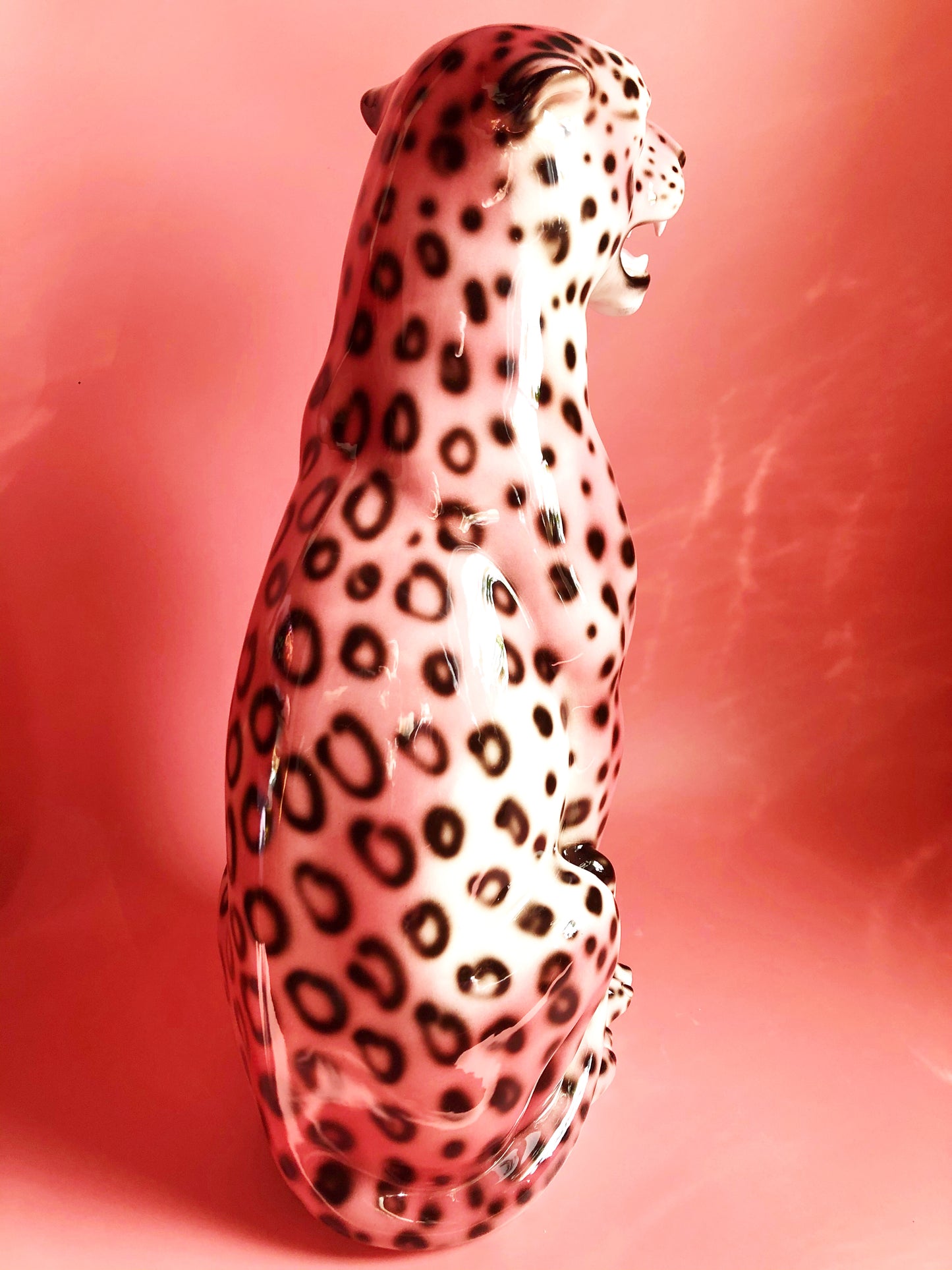 'Frenchie' PINK Large Ceramic Leopard Statue Vintage