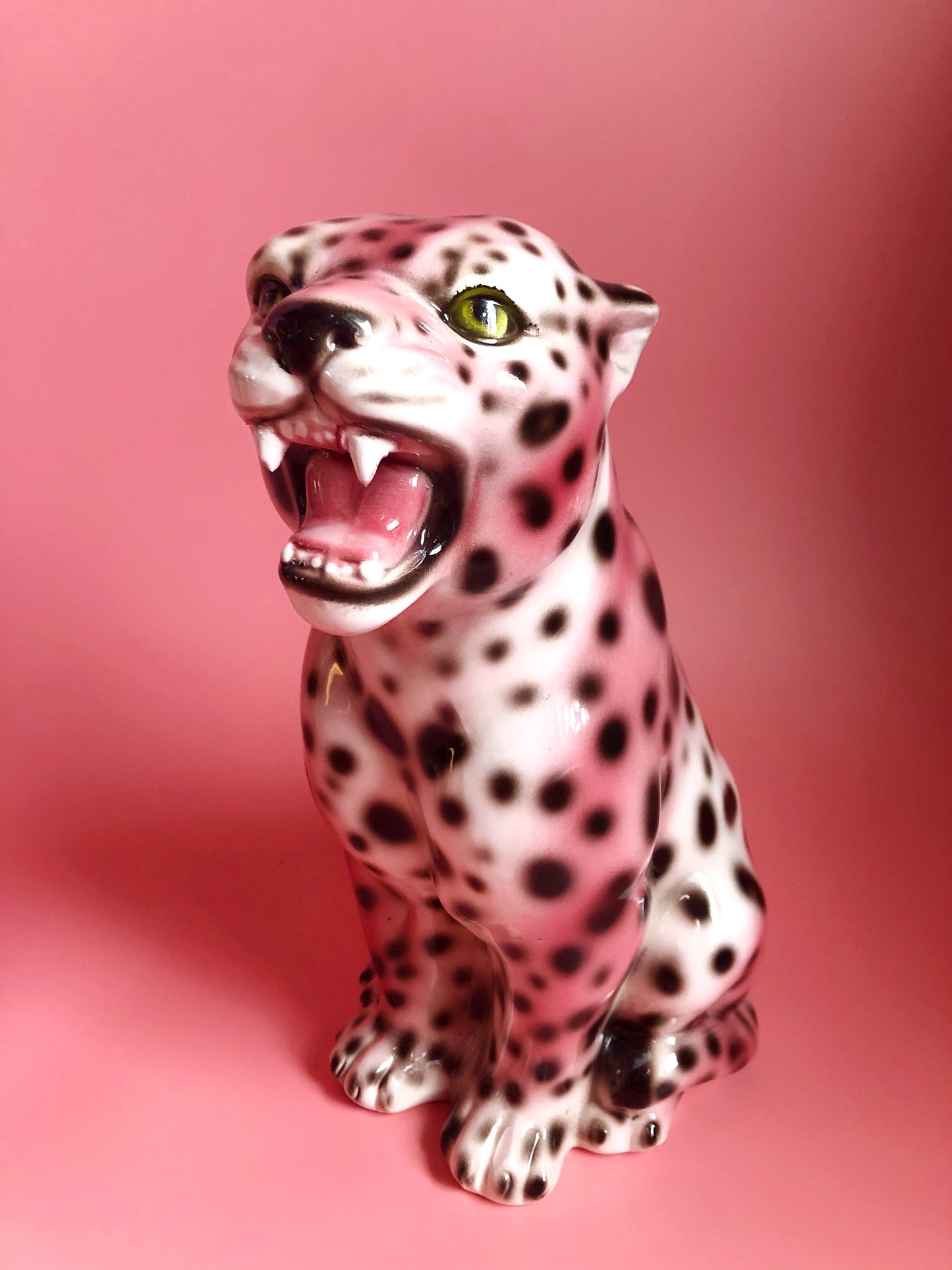 'Nina' Mini PINK Ceramic Leopard Statue Vintage