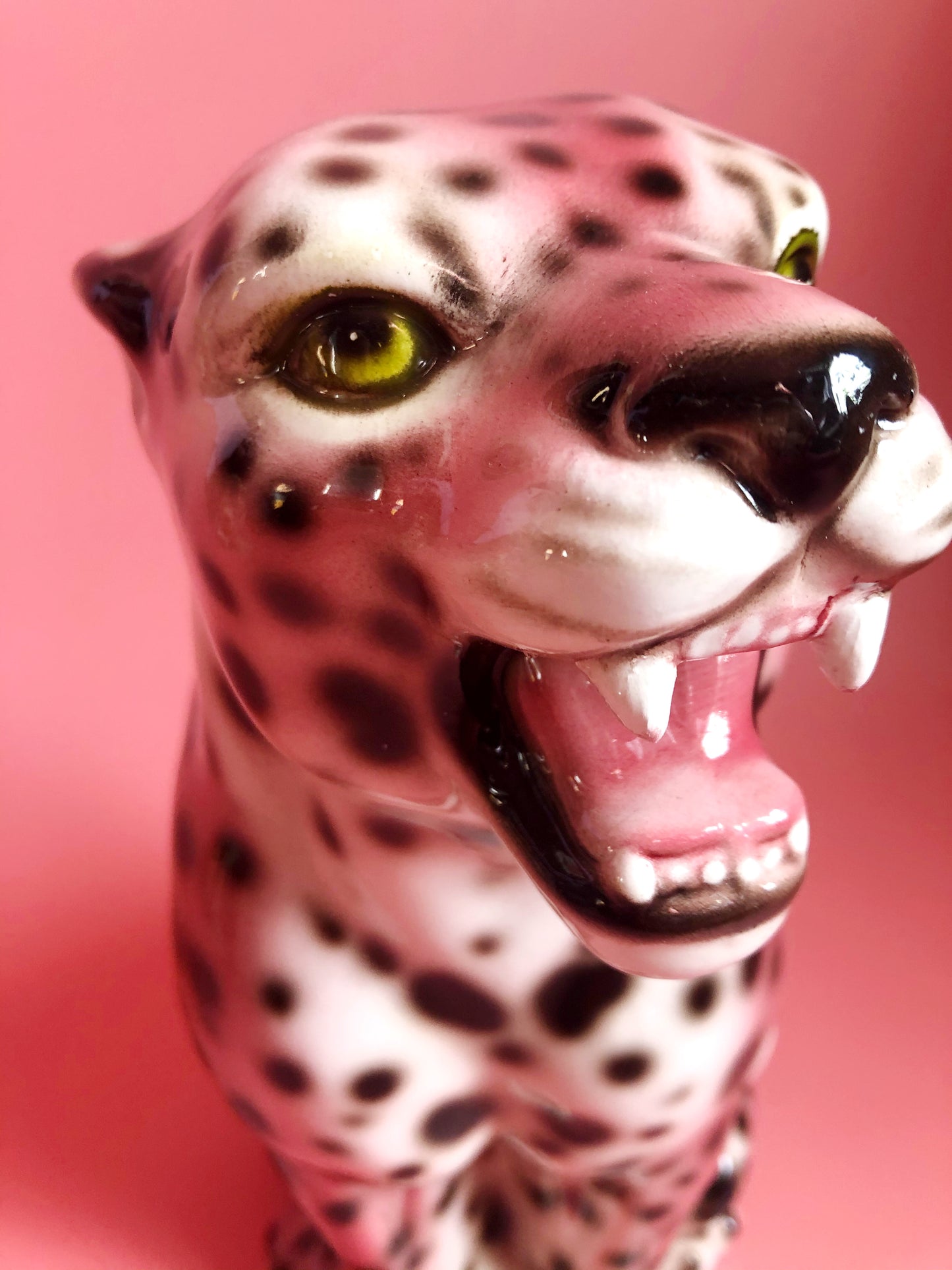 'Nina' Mini PINK Ceramic Leopard Statue Vintage