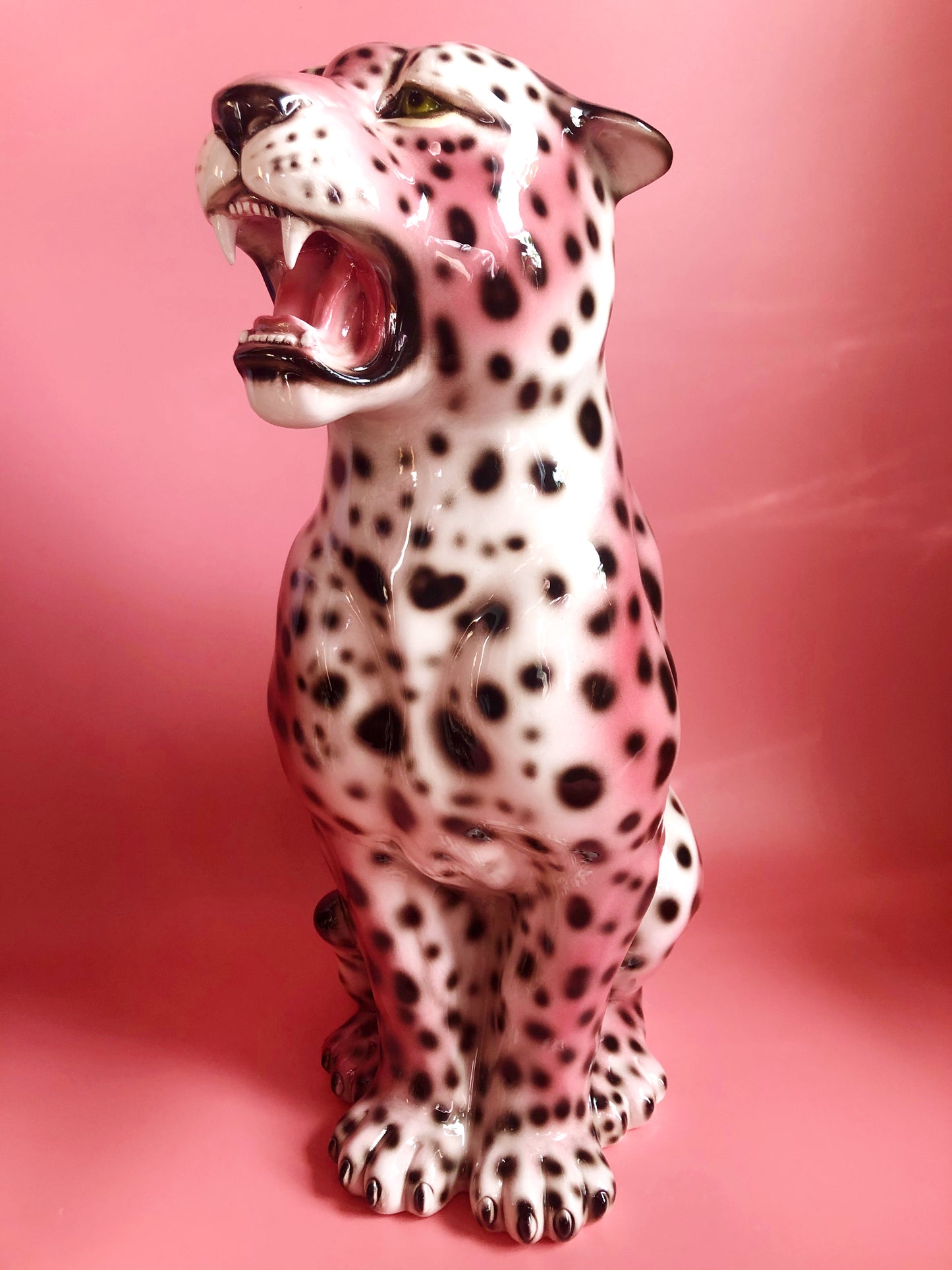 'Etta' PINK Medium Ceramic Leopard Statue Vintage
