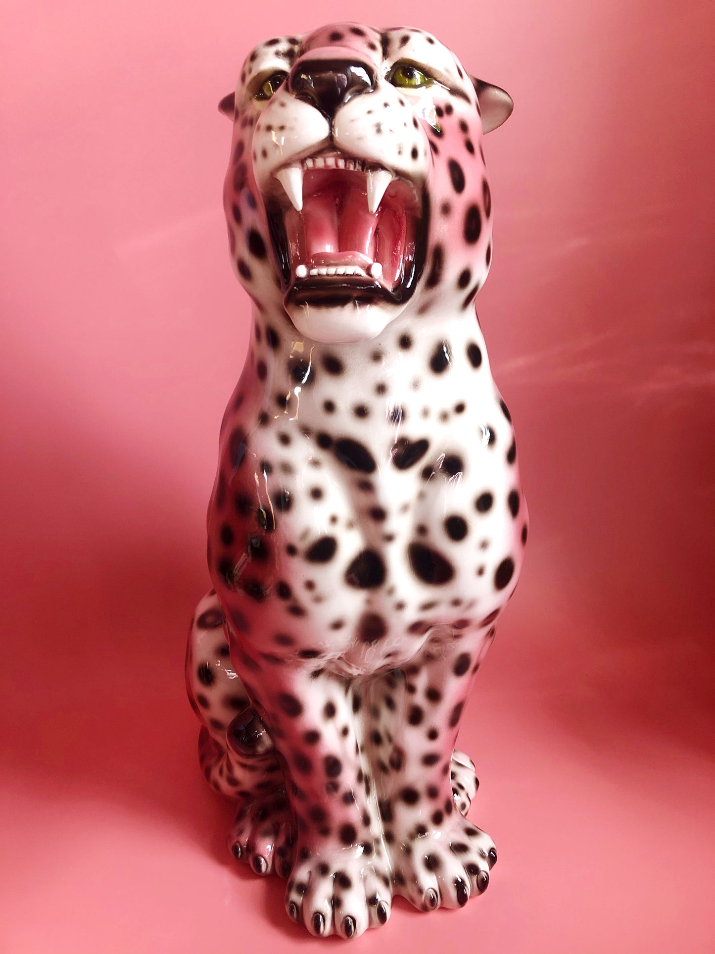 'Etta' PINK Medium Ceramic Leopard Statue Vintage