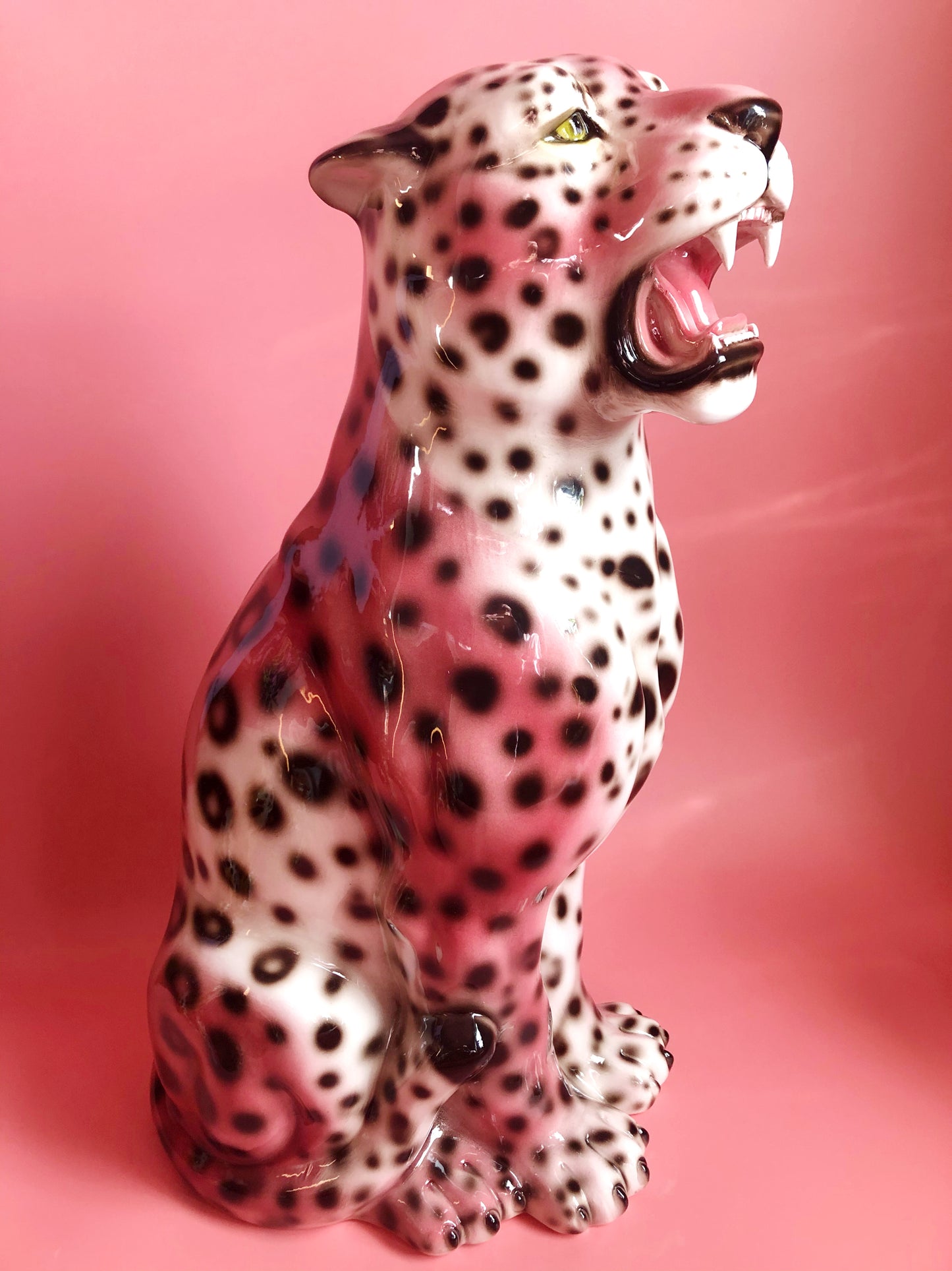 'Etta' PINK Medium Ceramic Leopard Statue Vintage