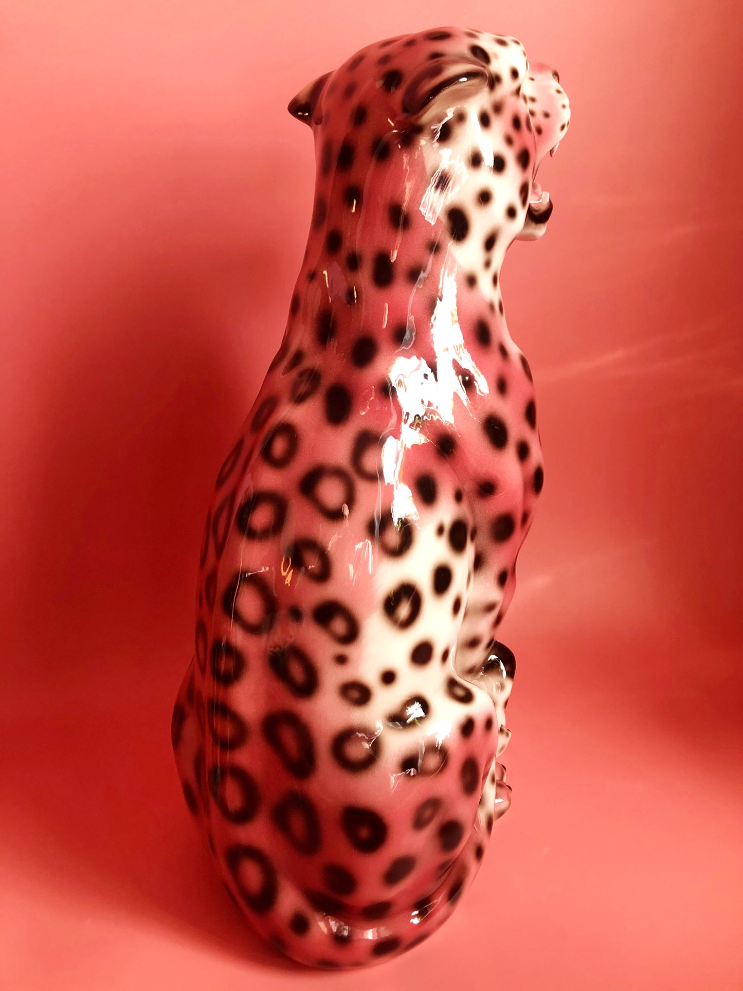 'Etta' PINK Medium Ceramic Leopard Statue Vintage