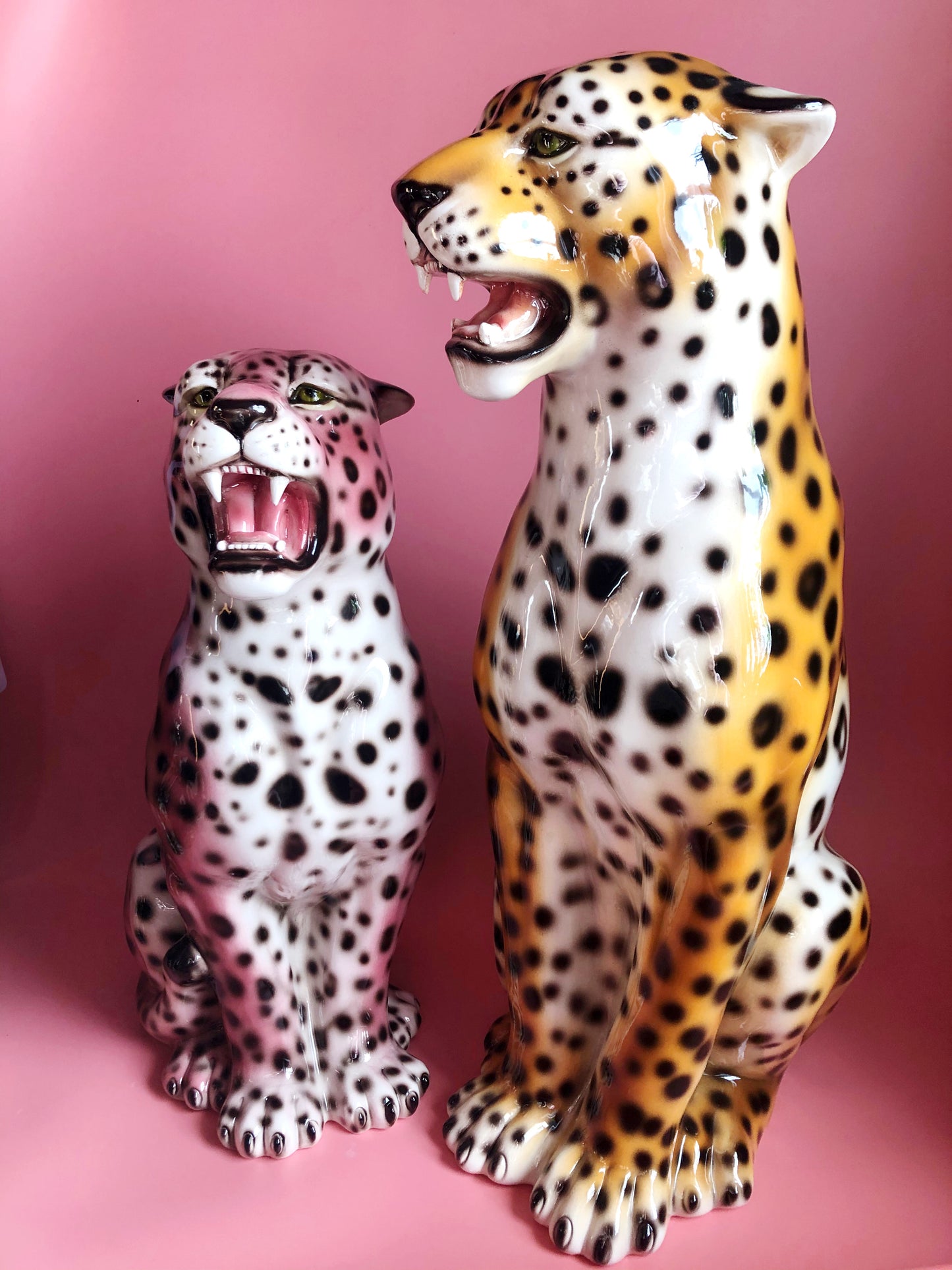 'Etta' PINK Medium Ceramic Leopard Statue Vintage