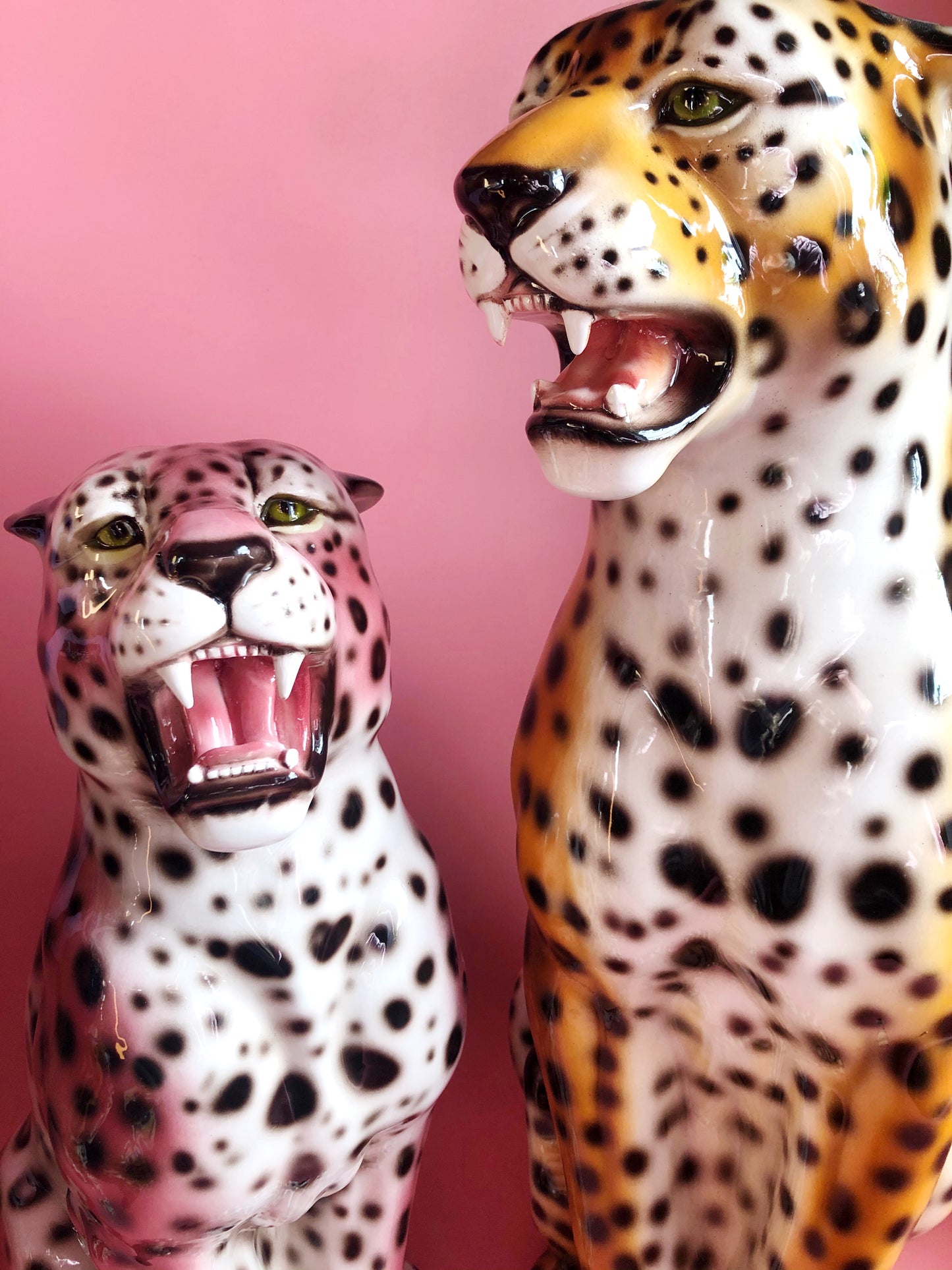 'Etta' PINK Medium Ceramic Leopard Statue Vintage