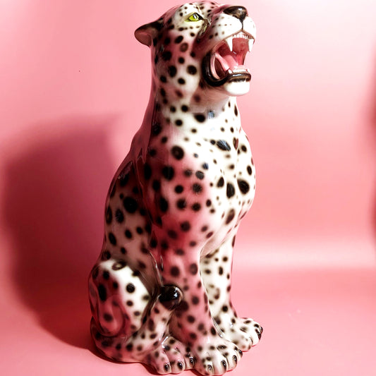 'Etta' PINK Medium Ceramic Leopard Statue Vintage
