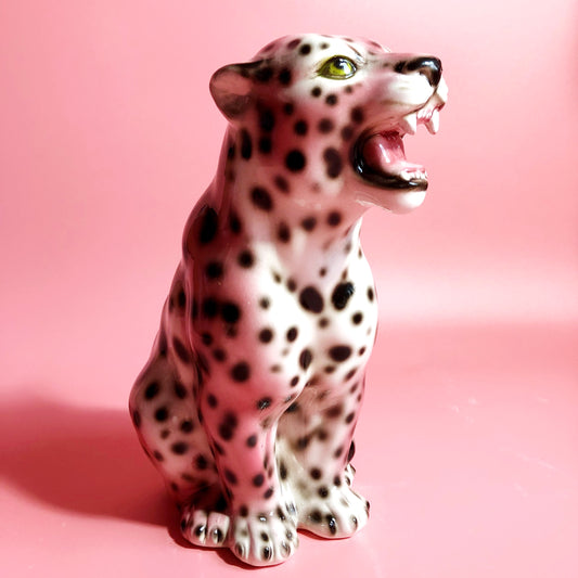 'Nina' Mini PINK Ceramic Leopard Statue Vintage
