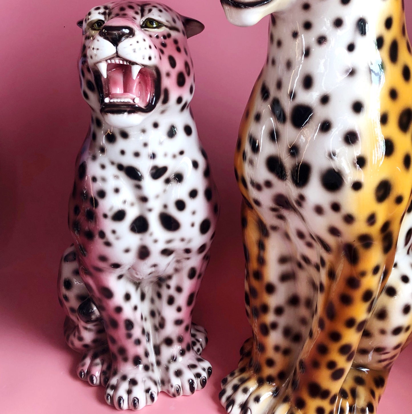 'Etta' PINK Medium Ceramic Leopard Statue Vintage
