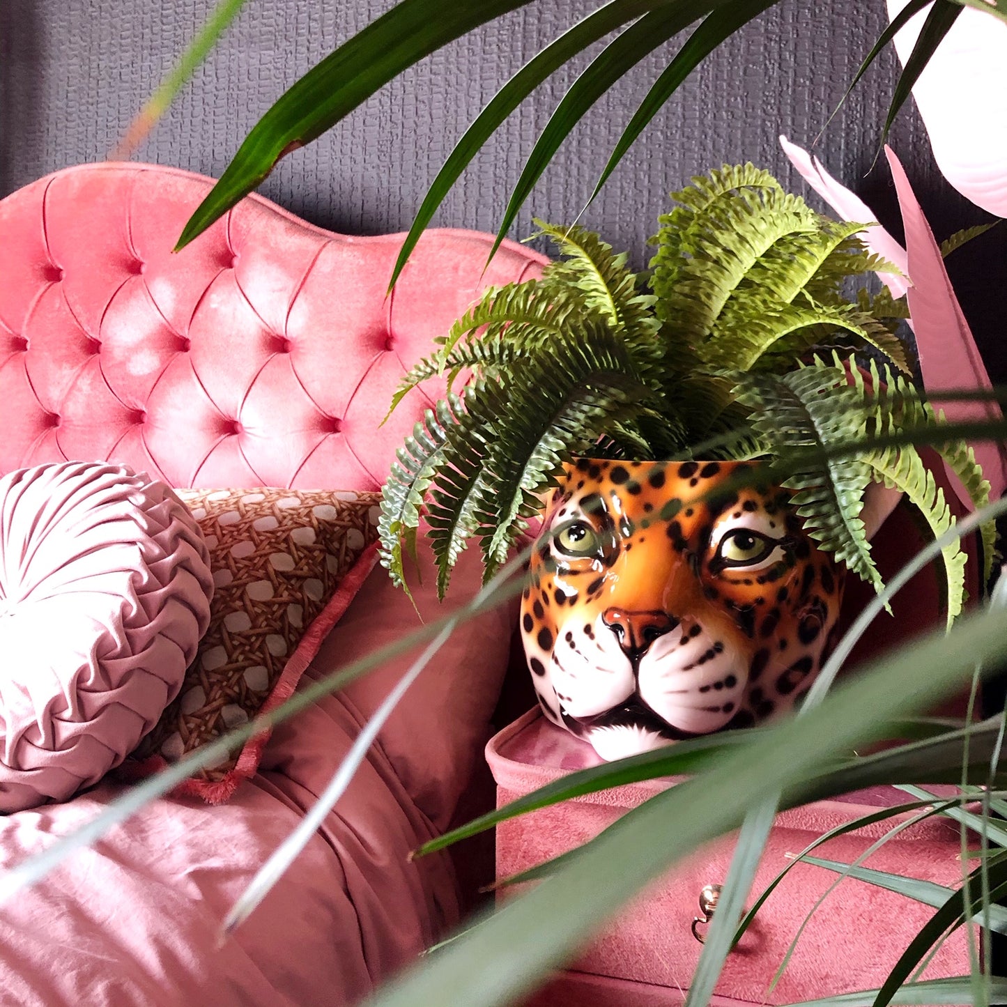 'Penelope' XL Pink Ceramic Leopard Planter