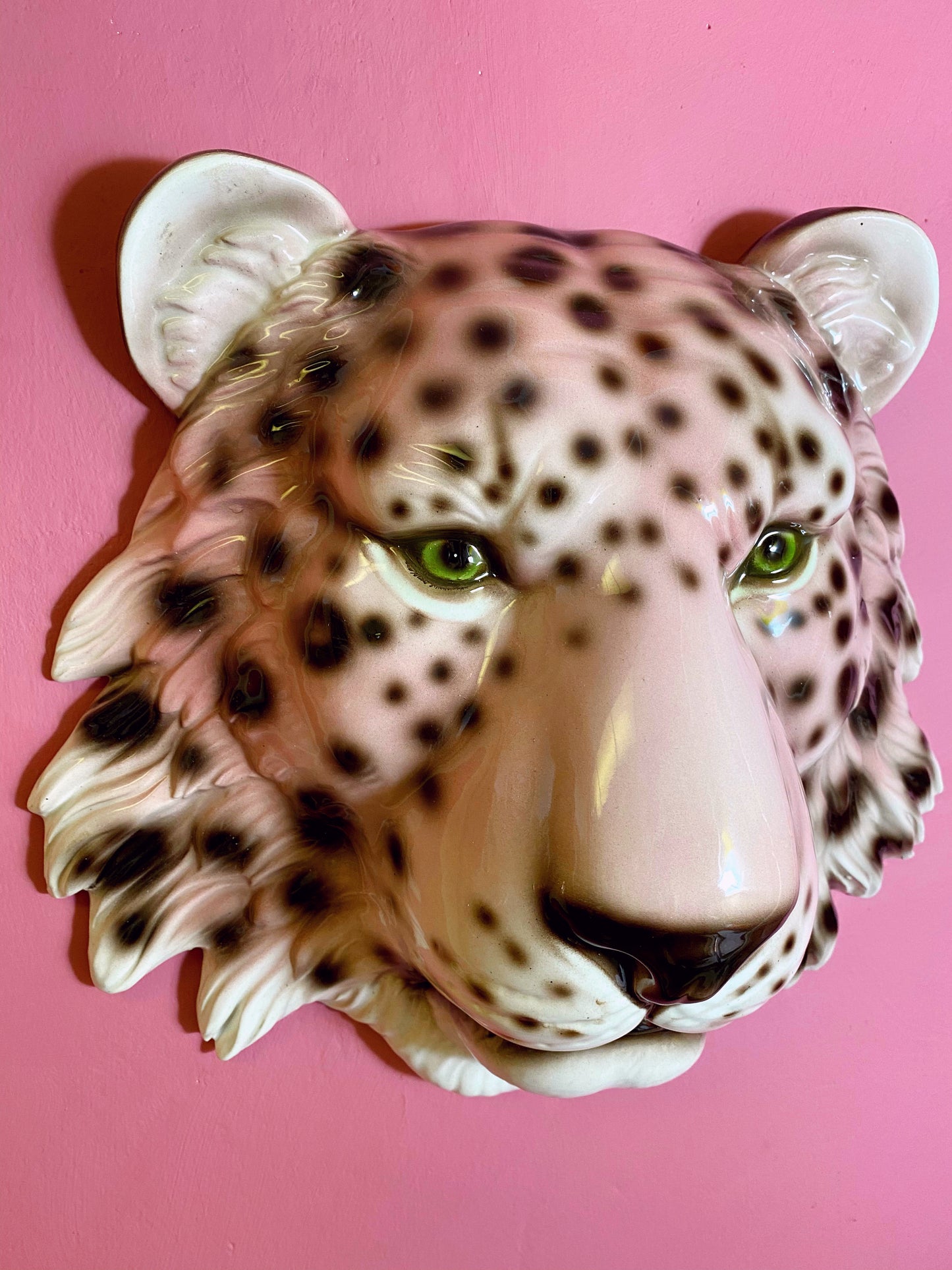 'Tallulah' Pink Ceramic Leopard Mask Wall Hanging