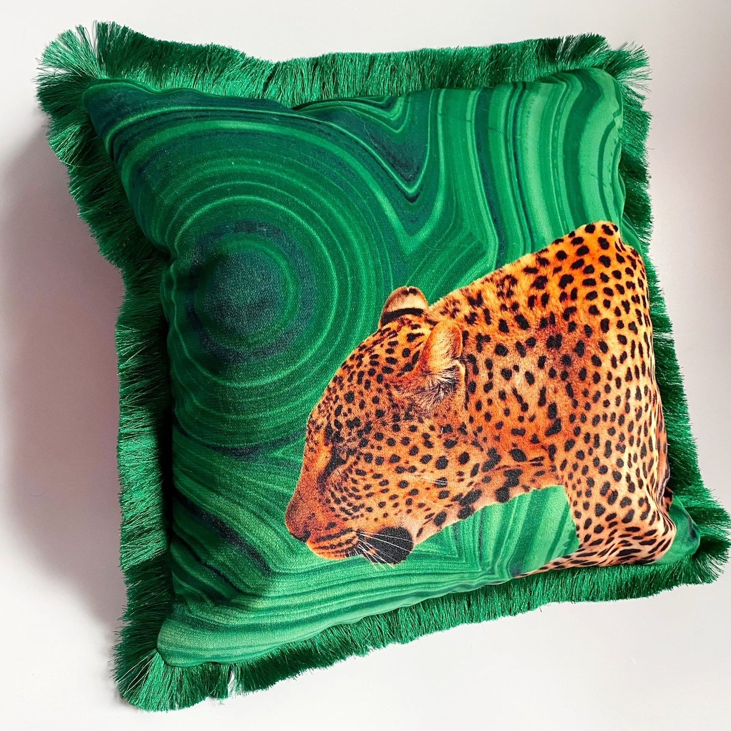 'Green Leopard Prowl' Luxury Cushion