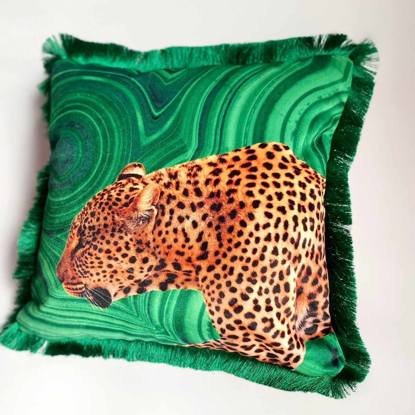 'Green Leopard Prowl' Luxury Cushion