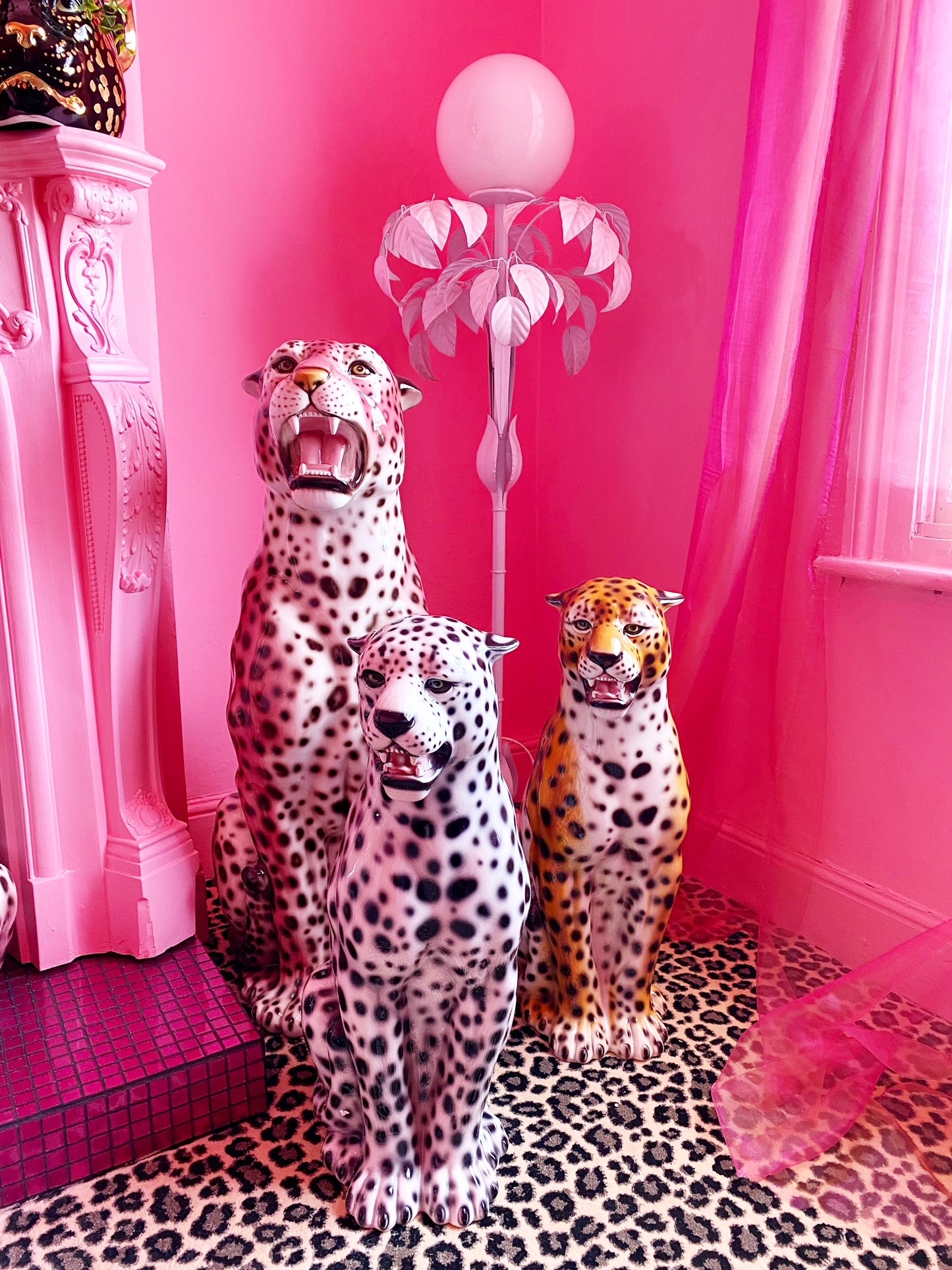 'Rizo' PINK EXCLUSIVE XXL Ceramic Leopard Statue Vintage