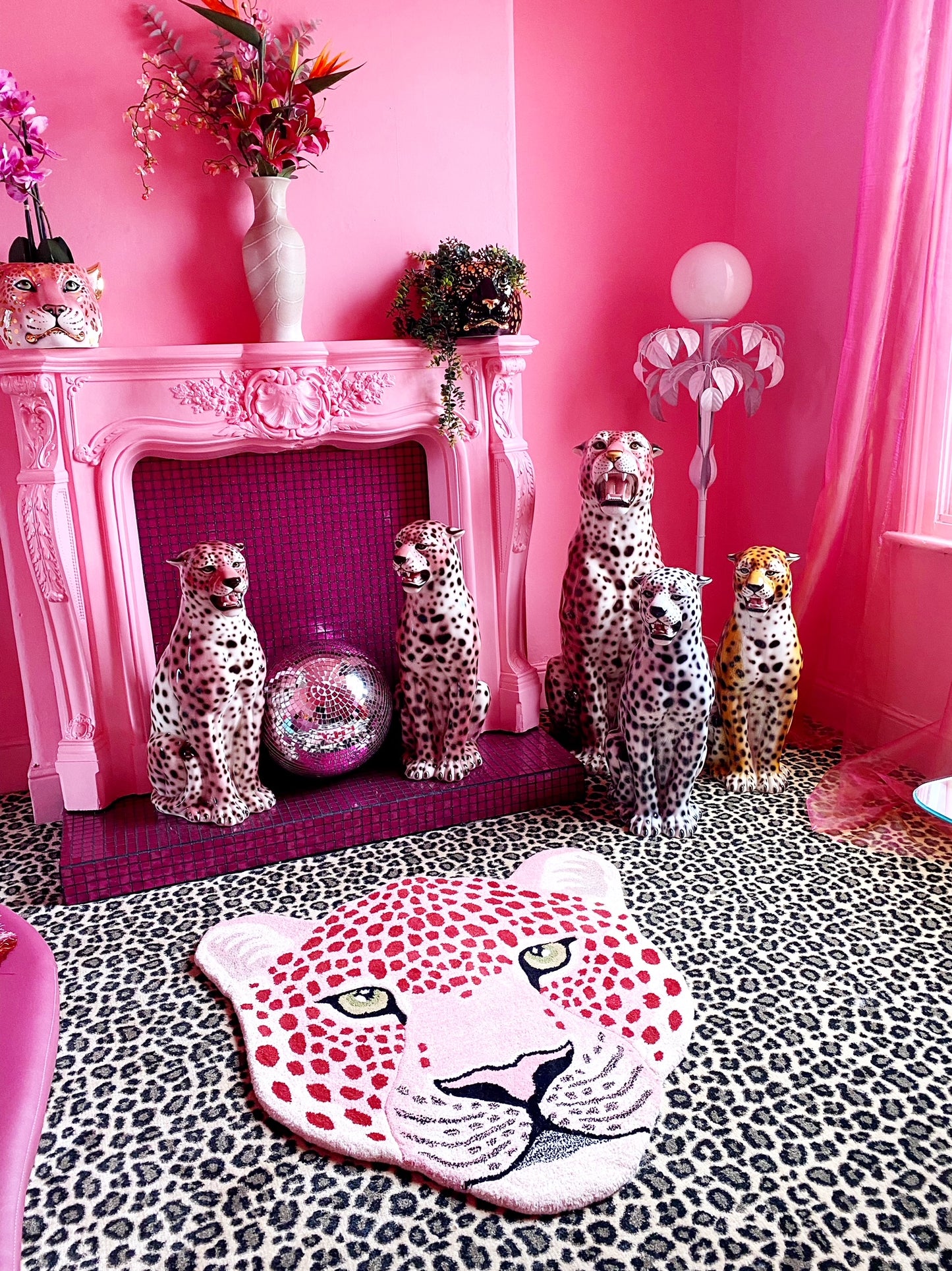 'Rizo' PINK EXCLUSIVE XXL Ceramic Leopard Statue Vintage