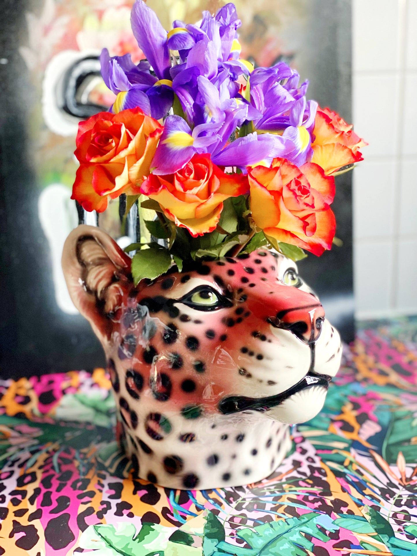 'Hellen' Pink Ceramic Leopard Head Flower Vase