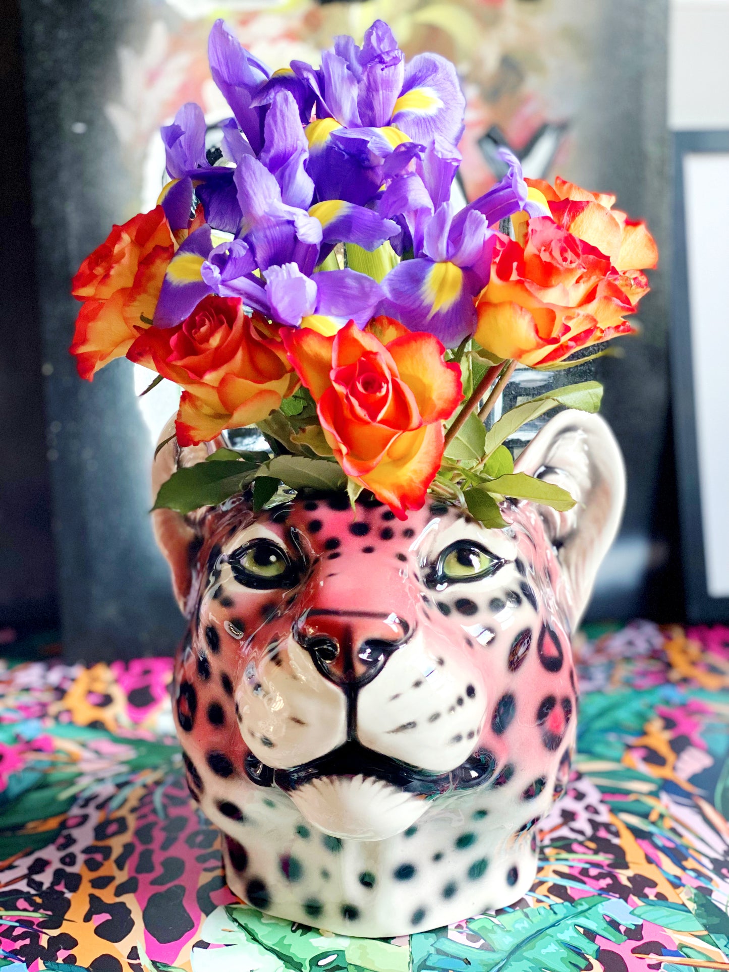'Hellen' Pink Ceramic Leopard Head Flower Vase