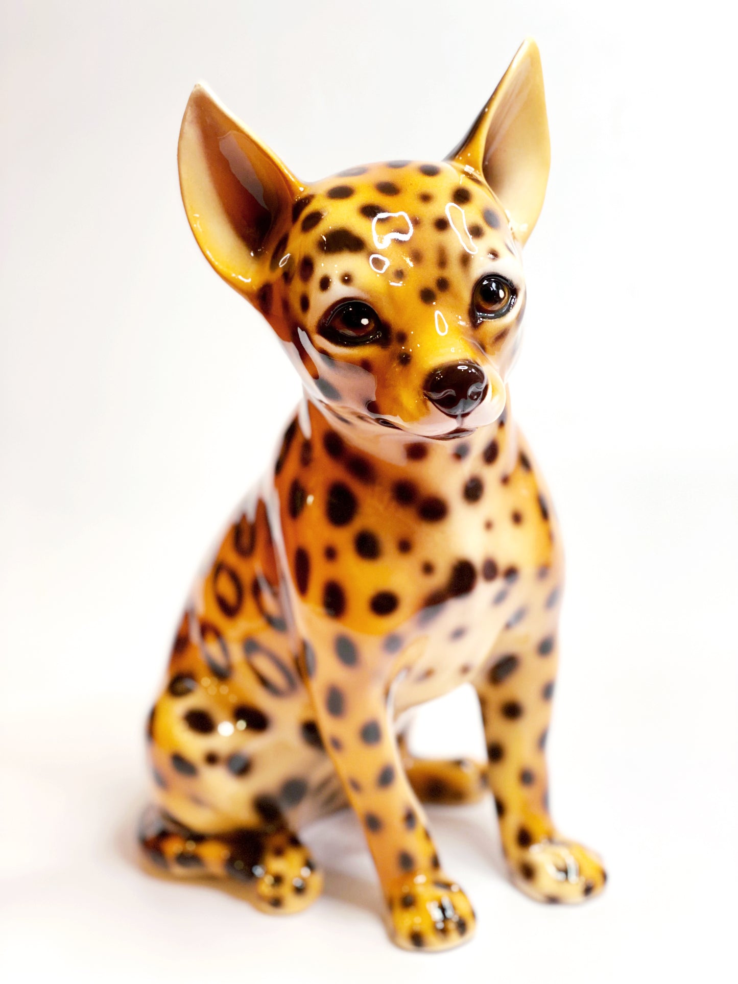 'Sheba' Leopard print Chihuahua Dog Italian Ceramic Statue