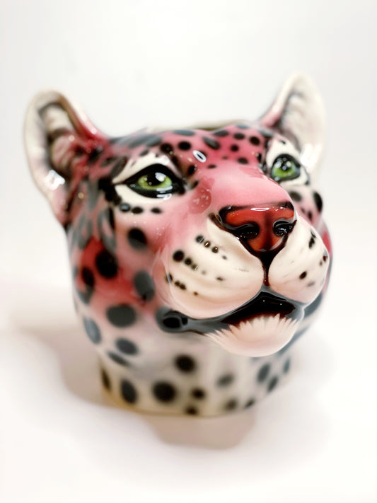 'Hellen' Pink Ceramic Leopard Head Flower Vase