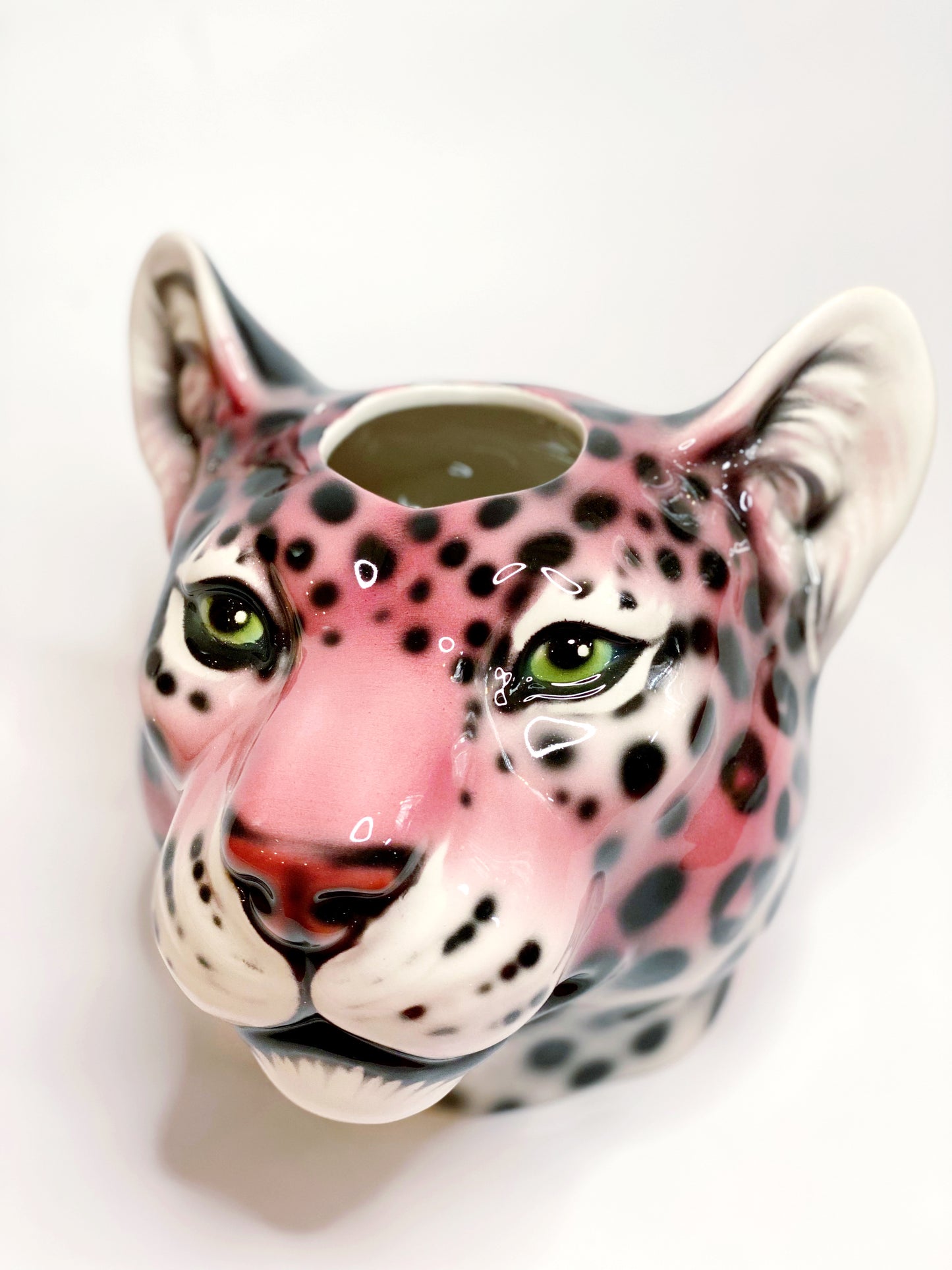 'Hellen' Pink Ceramic Leopard Head Flower Vase