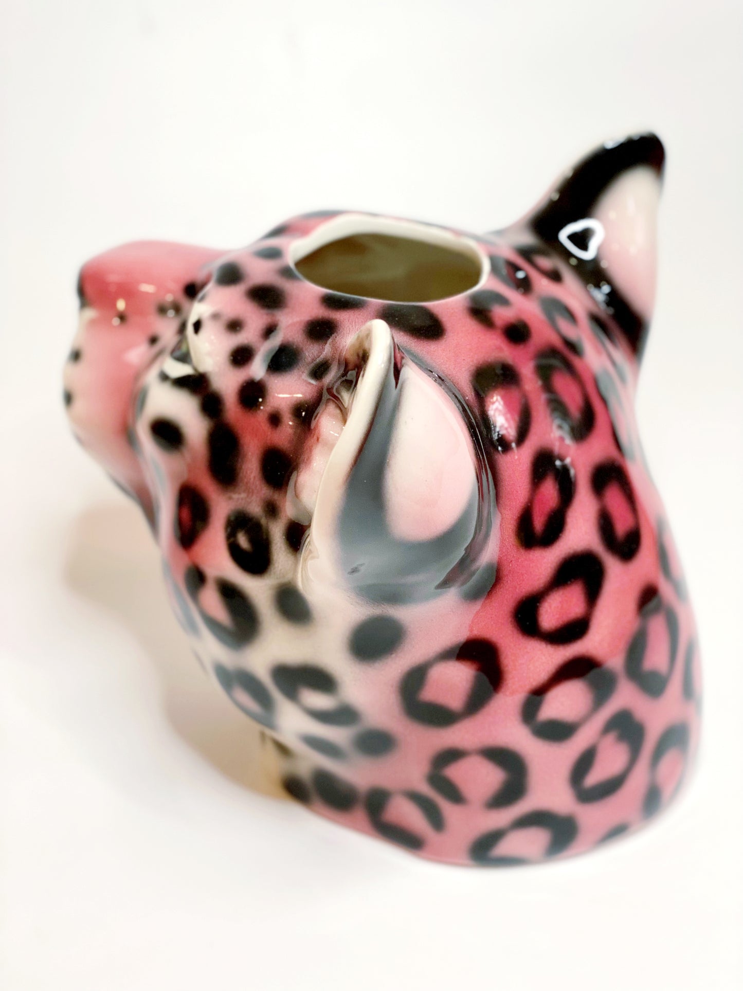 'Hellen' Pink Ceramic Leopard Head Flower Vase