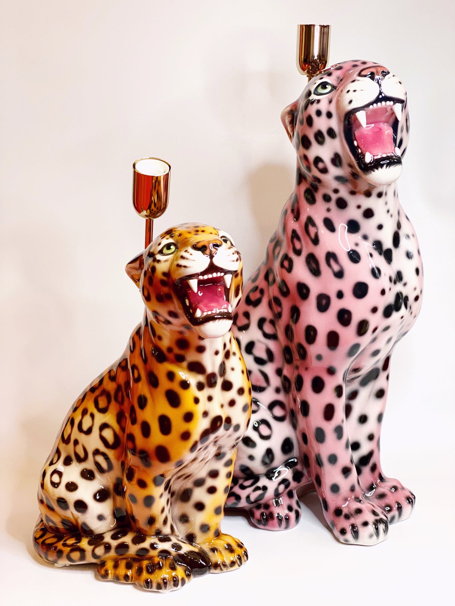 'Bodhi' Medium Orange Ceramic Leopard Statue Lamp
