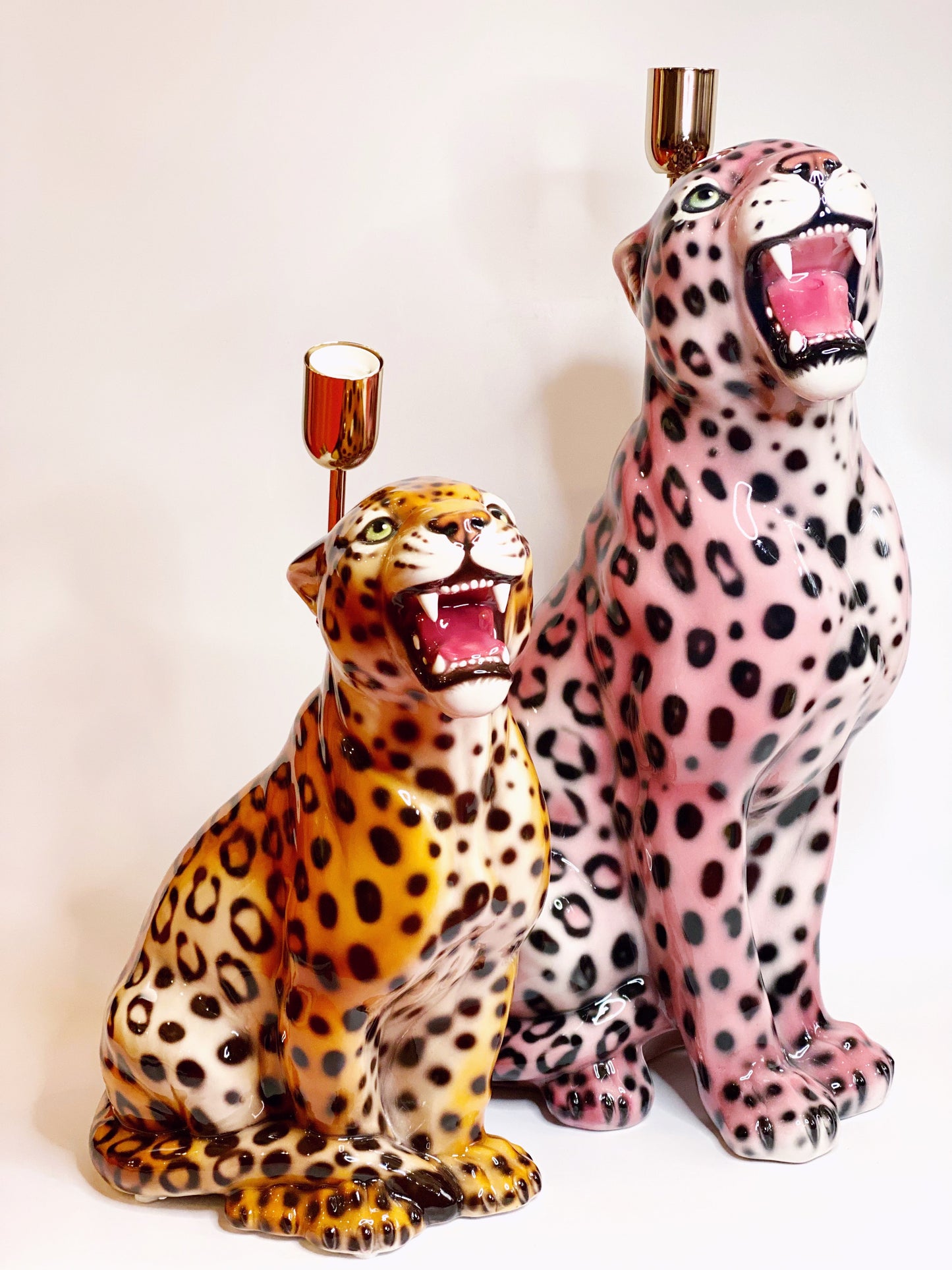 'Aster' Small Classic Ceramic Leopard Statue Lamp