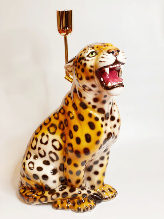 'Aster' Small Classic Ceramic Leopard Statue Lamp
