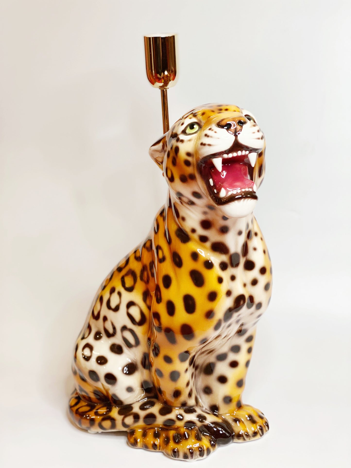 'Aster' Small Classic Ceramic Leopard Statue Lamp