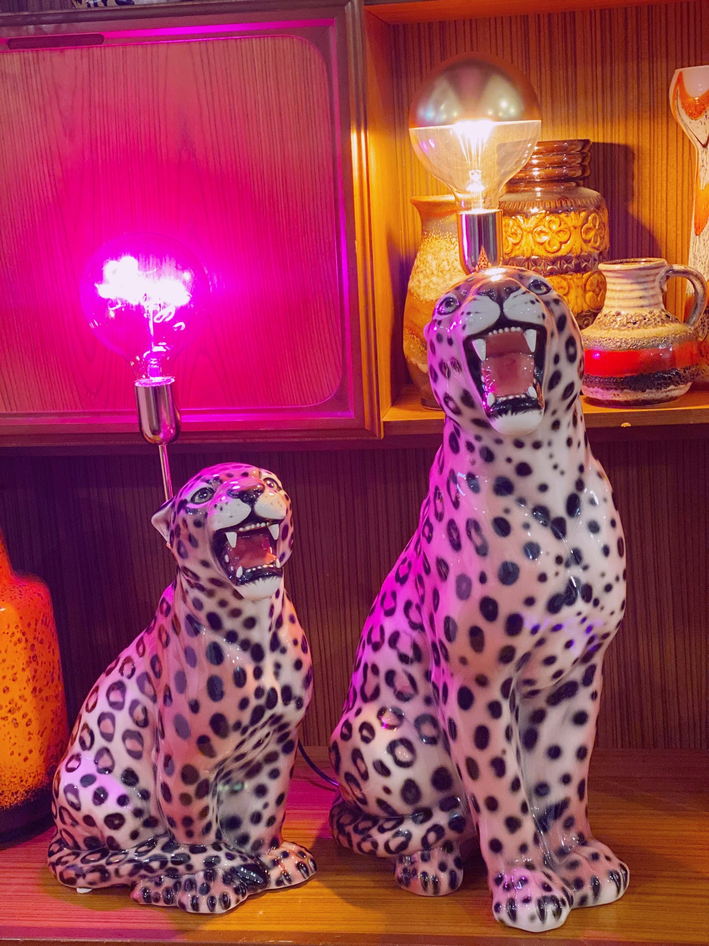 'Bodhi' Medium Orange Ceramic Leopard Statue Lamp