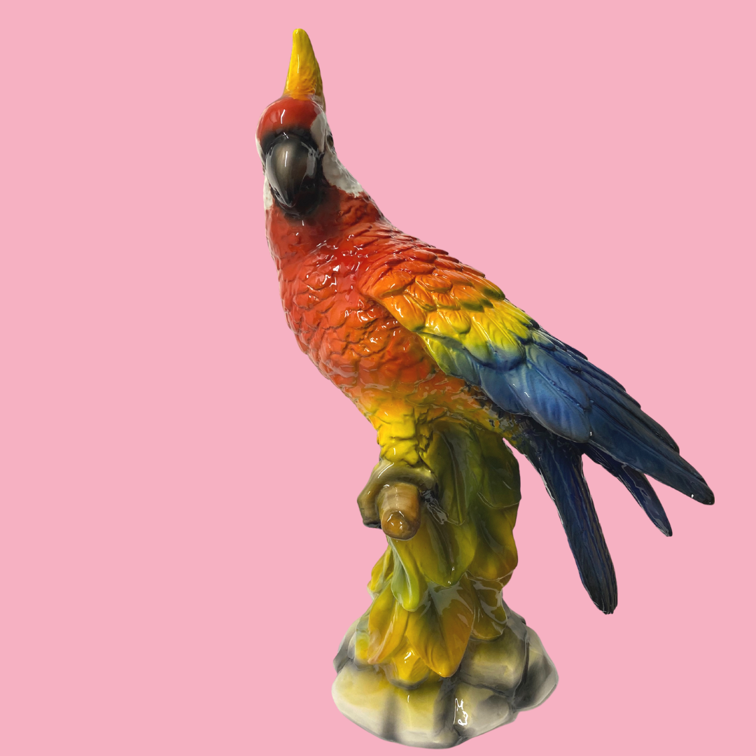 'Kiwi' Red Ceramic Cockatoo Statue Vintage