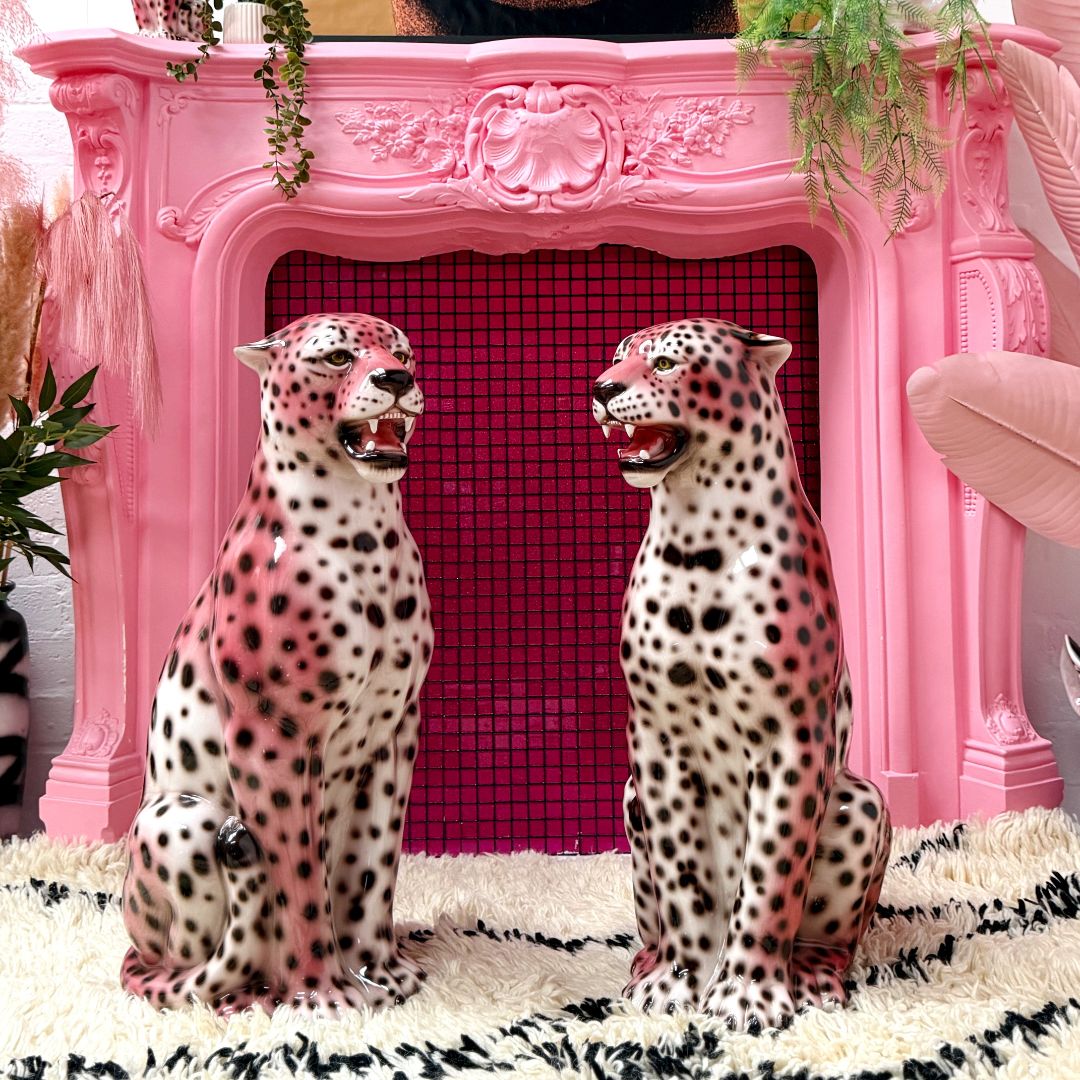 NEW 'Frenchie' EXCLUSIVE PINK Large Ceramic Leopard Statue Vintage