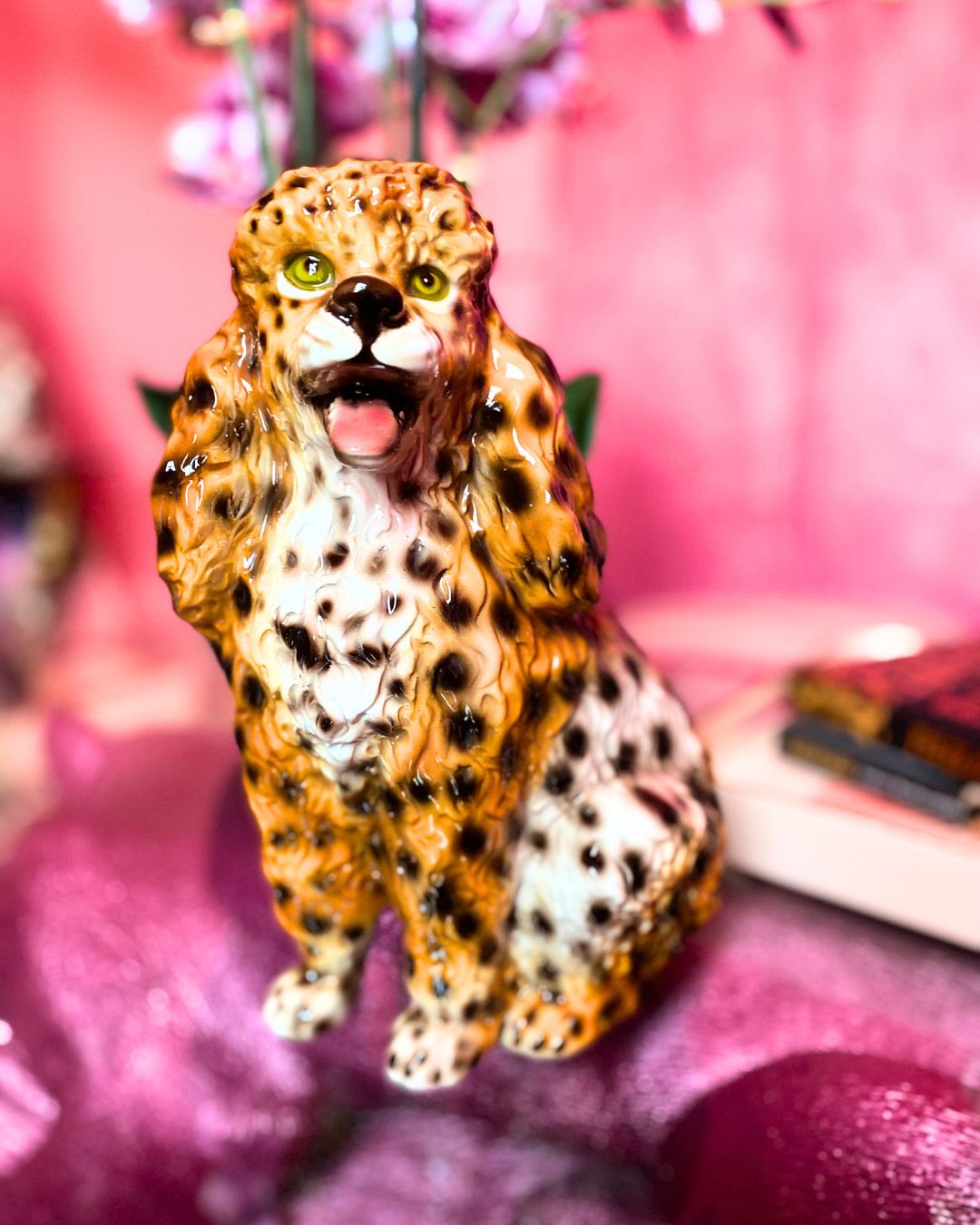 'Sweetie' Leopard Print Sitting Poodle Dog Ceramic Statue