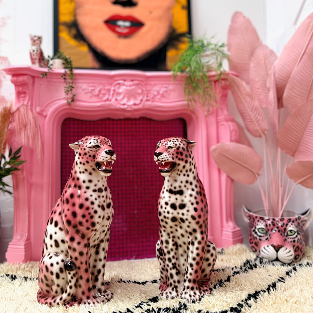 NEW 'Frenchie' EXCLUSIVE PINK Large Ceramic Leopard Statue Vintage