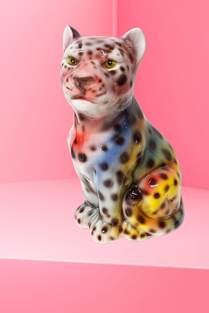 'Baby Iris' Ceramic Rainbow Leopard Statues