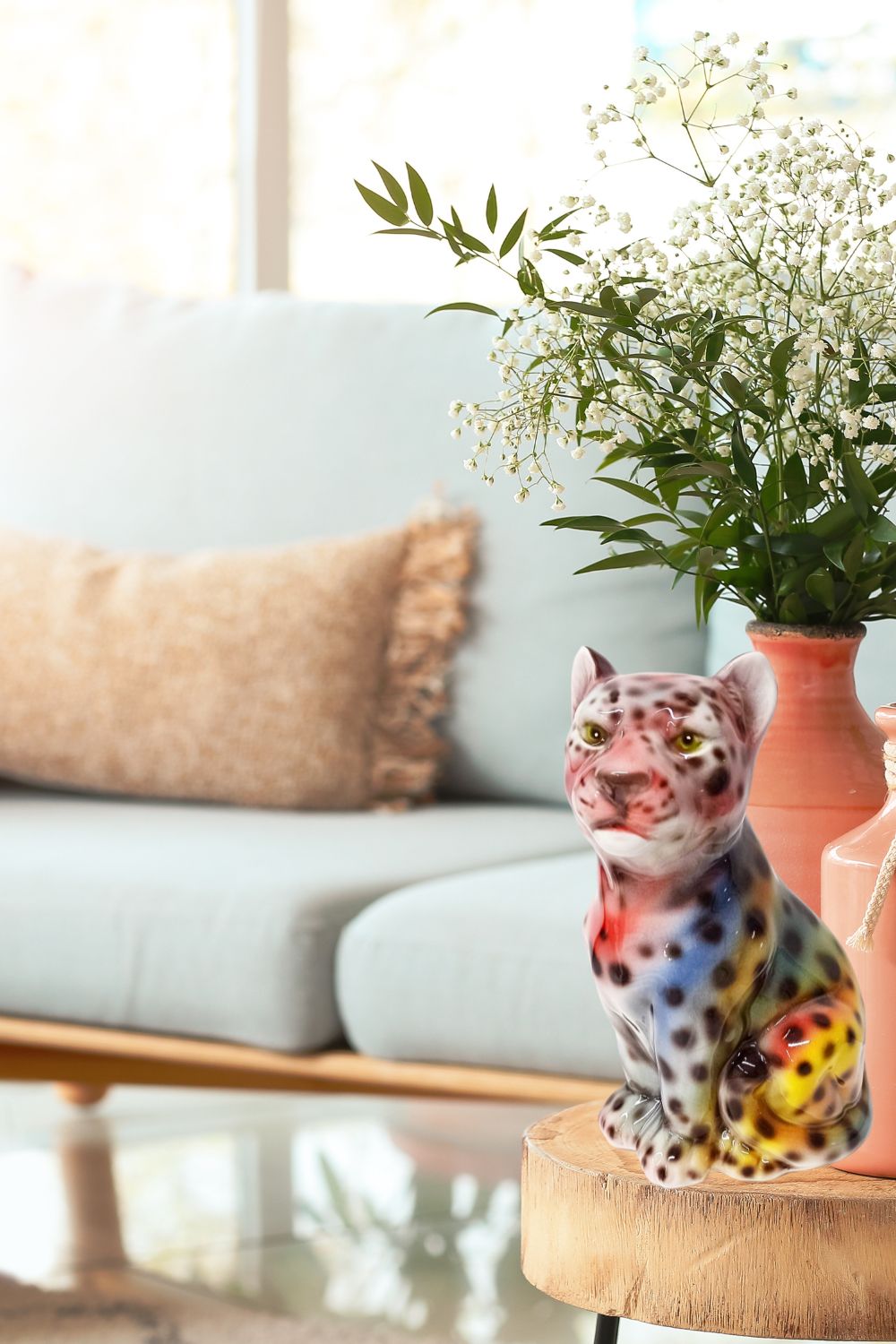 'Baby Iris' Ceramic Rainbow Leopard Statues