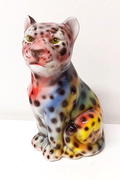 'Baby Iris' Ceramic Rainbow Leopard Statues