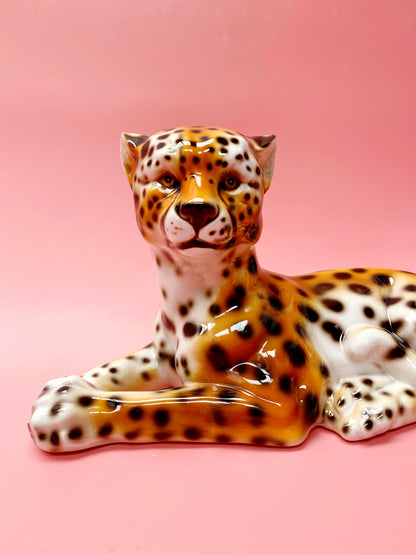 'Frankie' Laying Classic Ceramic Leopard Statue